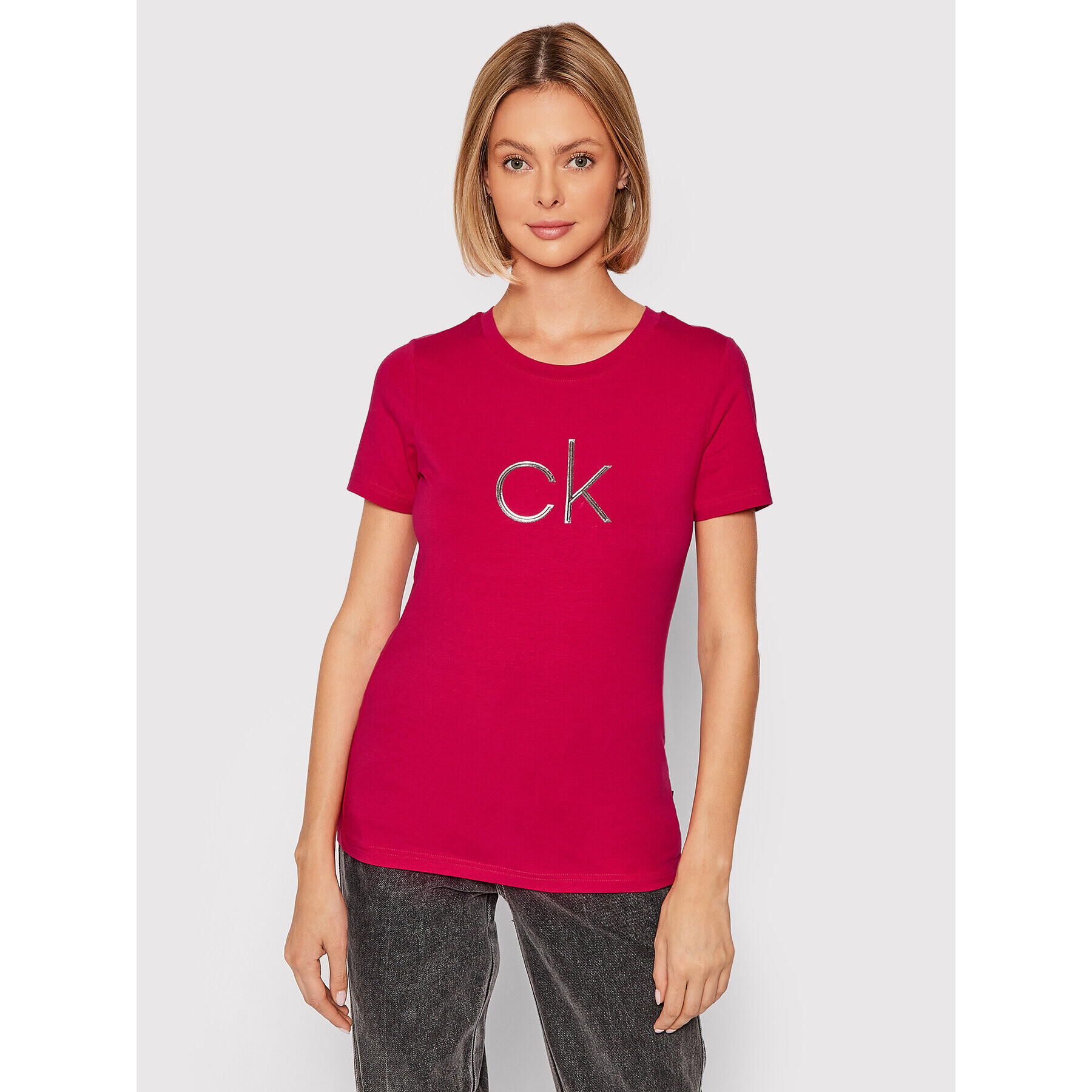 Calvin Klein Тишърт Embossed Shine XAP Розов Regular Fit - Pepit.bg