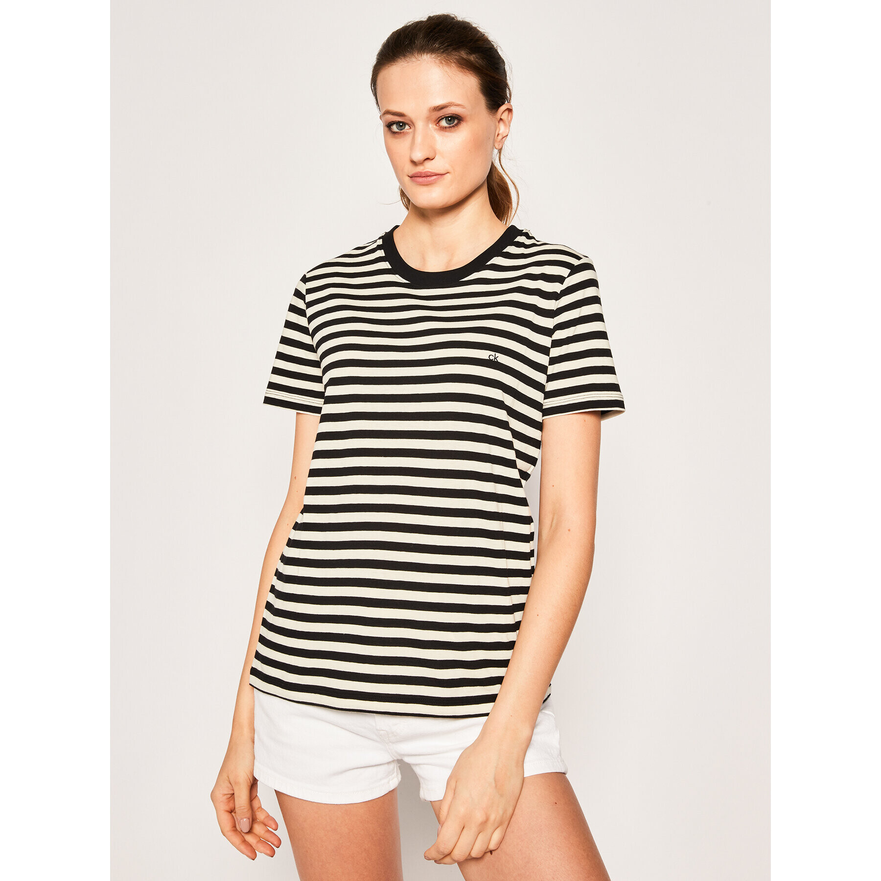 Calvin Klein Тишърт Embroidered Logo Stripe K20K201984 Черен Regular Fit - Pepit.bg