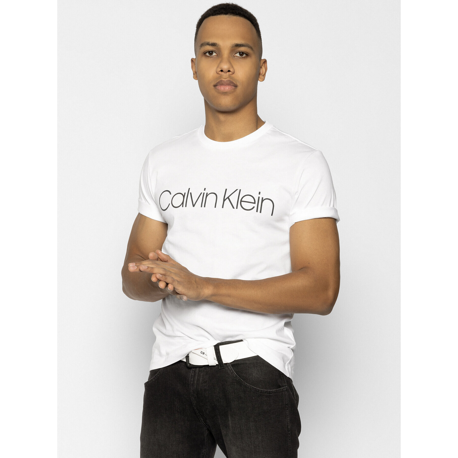 Calvin Klein Тишърт Front Logo K10K104063 Бял Regular Fit - Pepit.bg