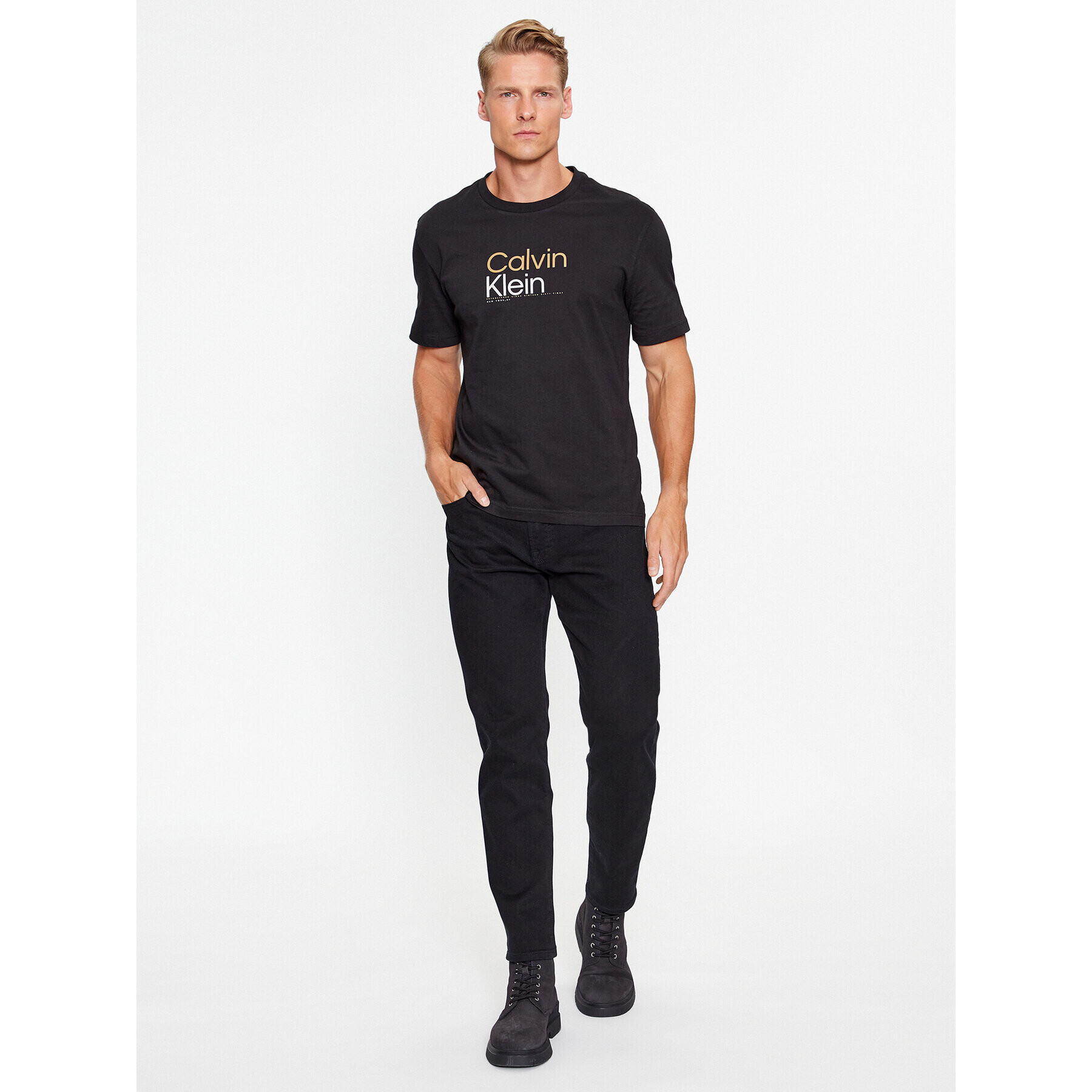 Calvin Klein Тишърт K10K111841 Черен Regular Fit - Pepit.bg