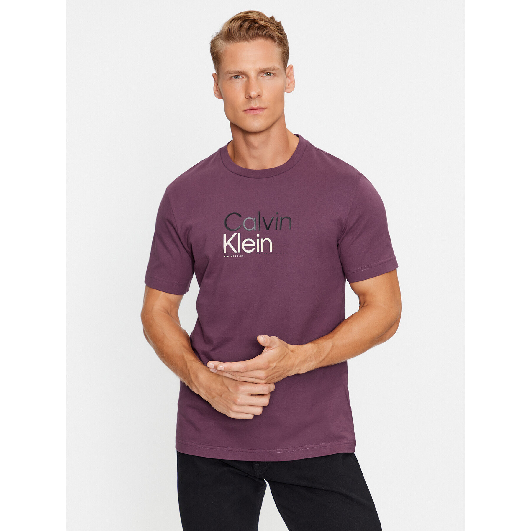 Calvin Klein Тишърт K10K111841 Виолетов Regular Fit - Pepit.bg