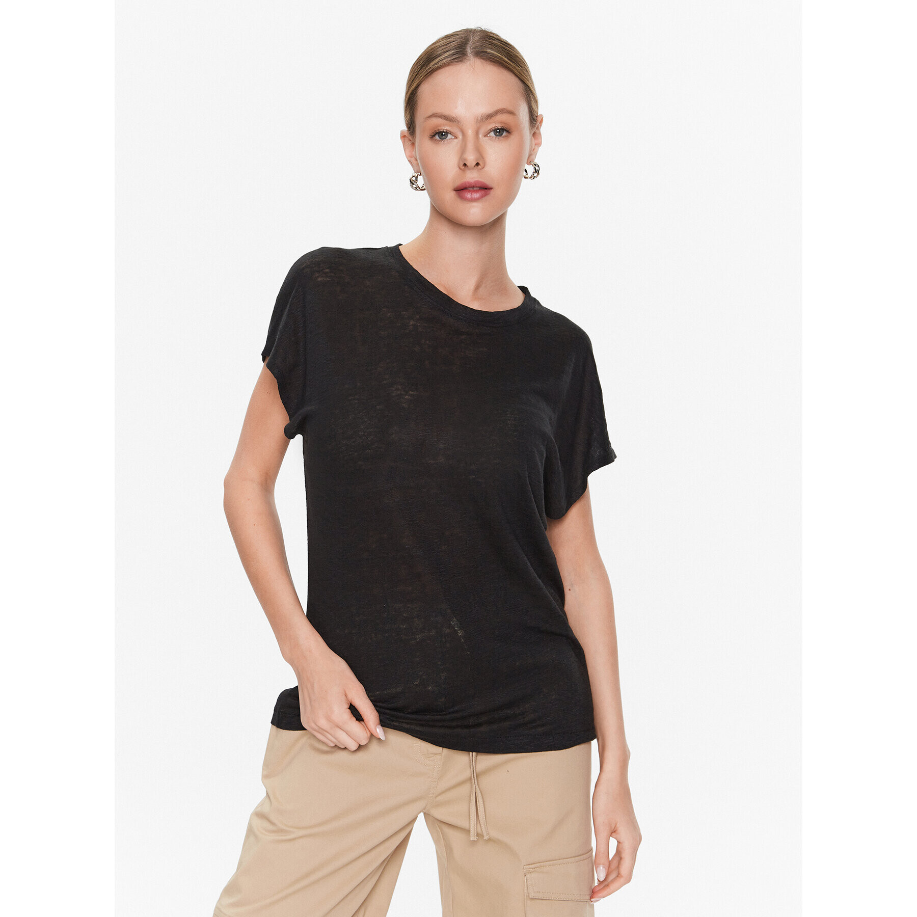 Calvin Klein Тишърт Linen Jearsey C-Neck Top Ss K20K205304 Черен Regular Fit - Pepit.bg