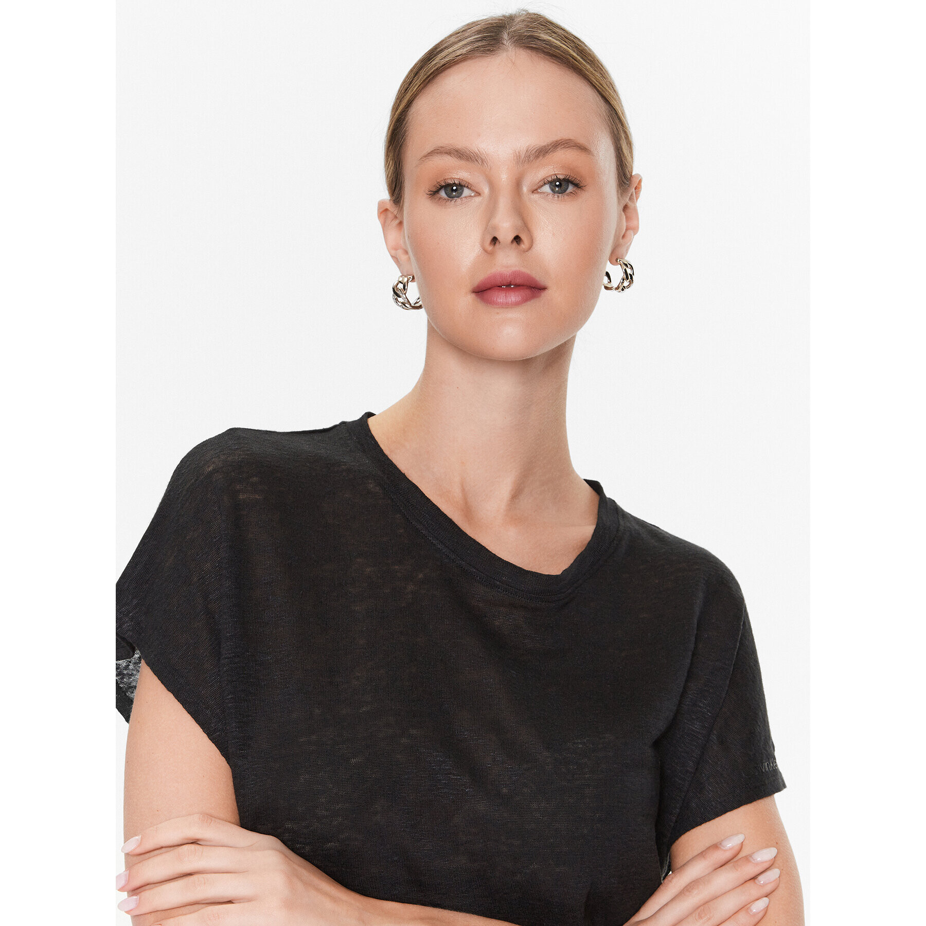 Calvin Klein Тишърт Linen Jearsey C-Neck Top Ss K20K205304 Черен Regular Fit - Pepit.bg