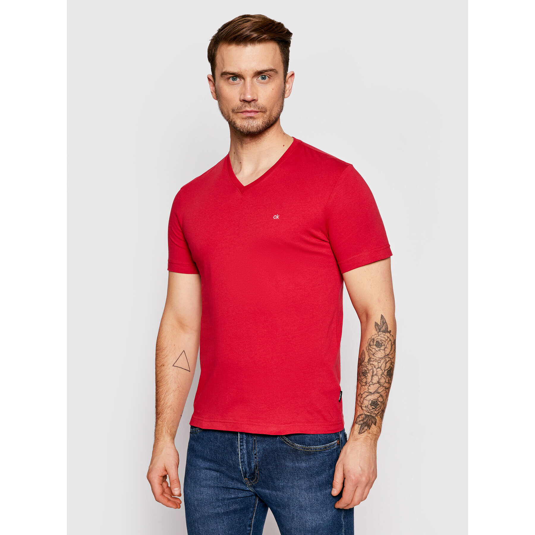 Calvin Klein Тишърт Logo Embroidery K10K103672 Червен Regular Fit - Pepit.bg