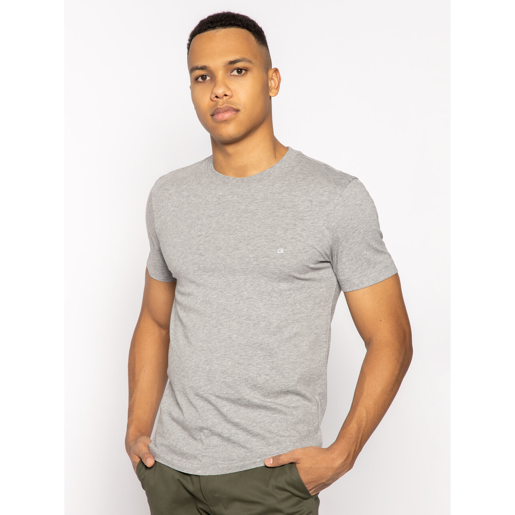 Calvin Klein Тишърт Logo Embroidery K10K104061 Сив Regular Fit - Pepit.bg