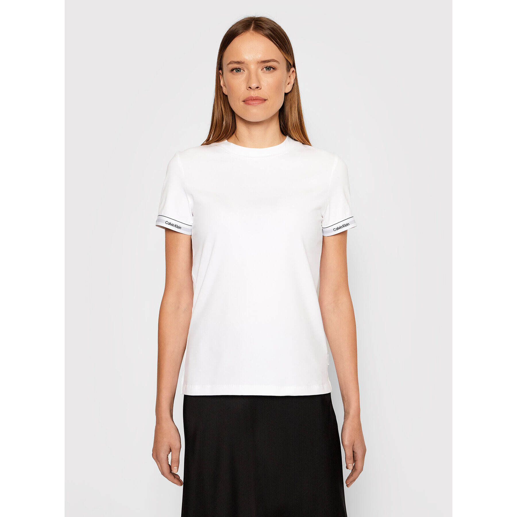 Calvin Klein Тишърт Logo Tape Cuff K20K203038 Бял Regular Fit - Pepit.bg