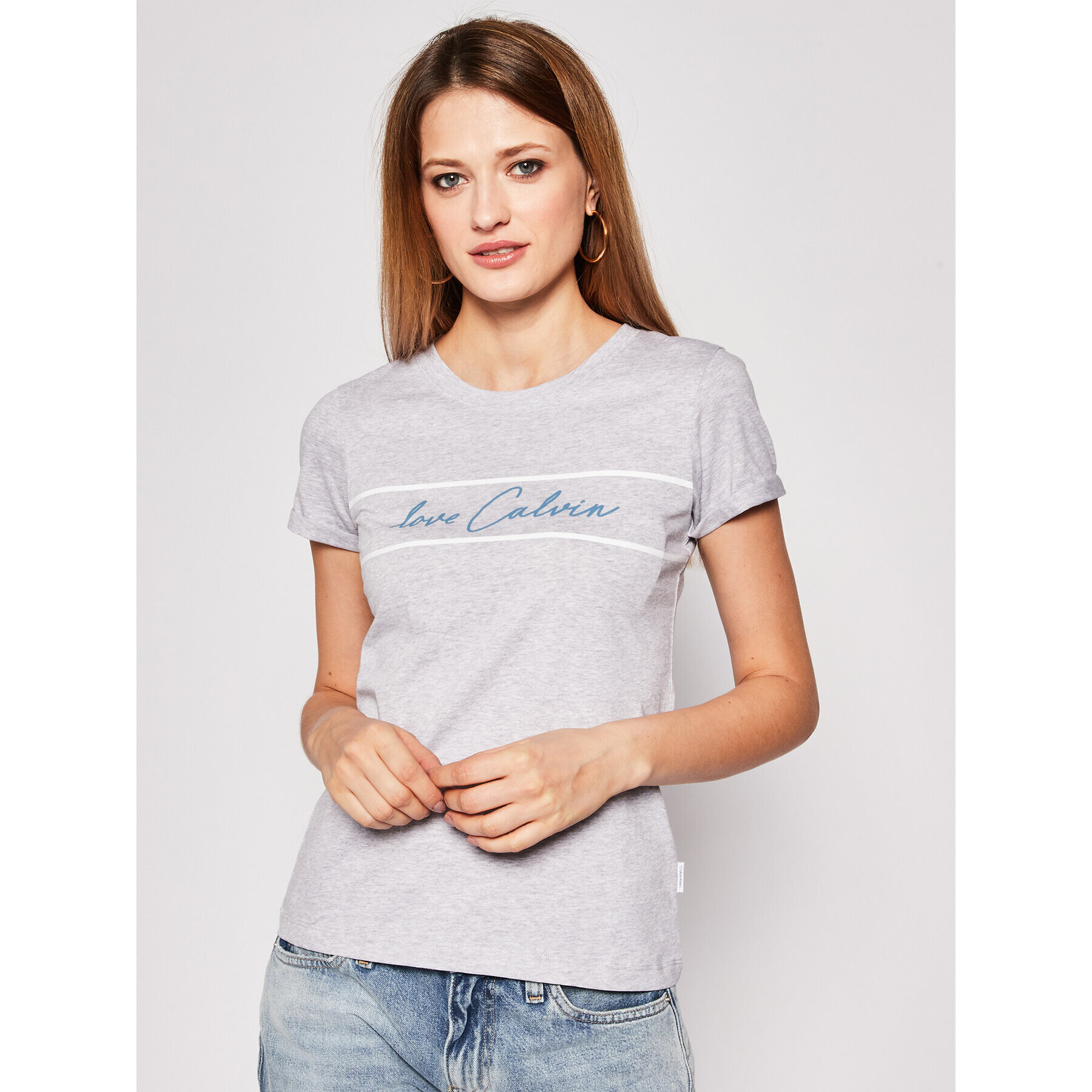 Calvin Klein Тишърт Love Stripe K20K201857 Сив Regular Fit - Pepit.bg