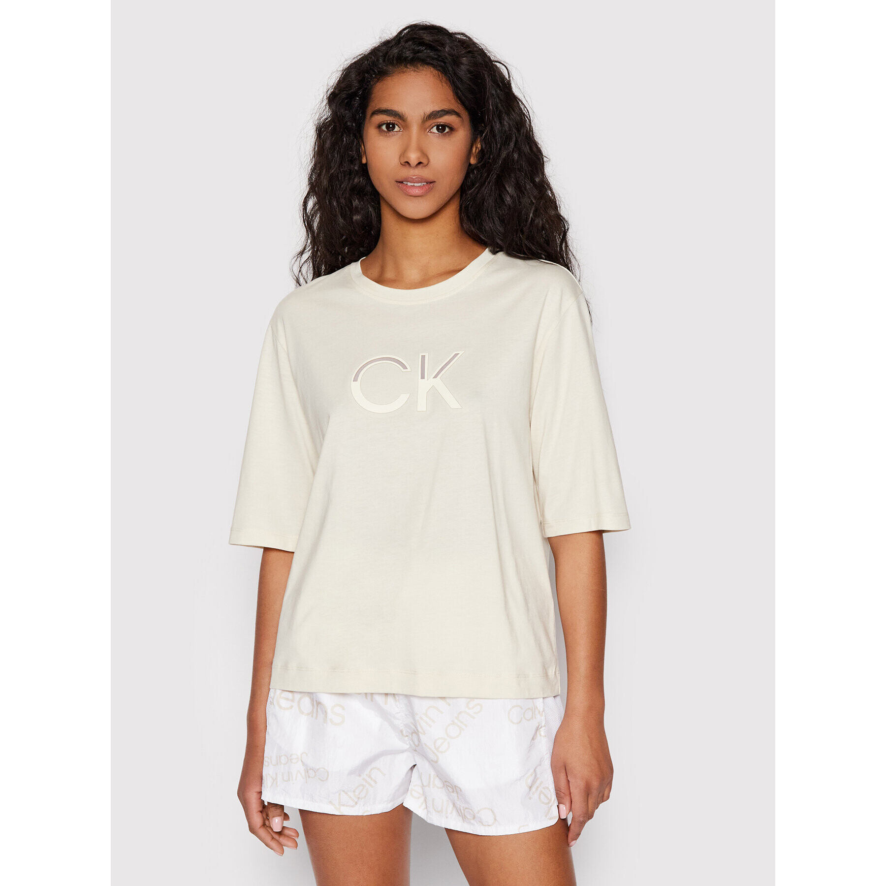 Calvin Klein Тишърт Mesh Logo K20K203752 Бежов Relaxed Fit - Pepit.bg