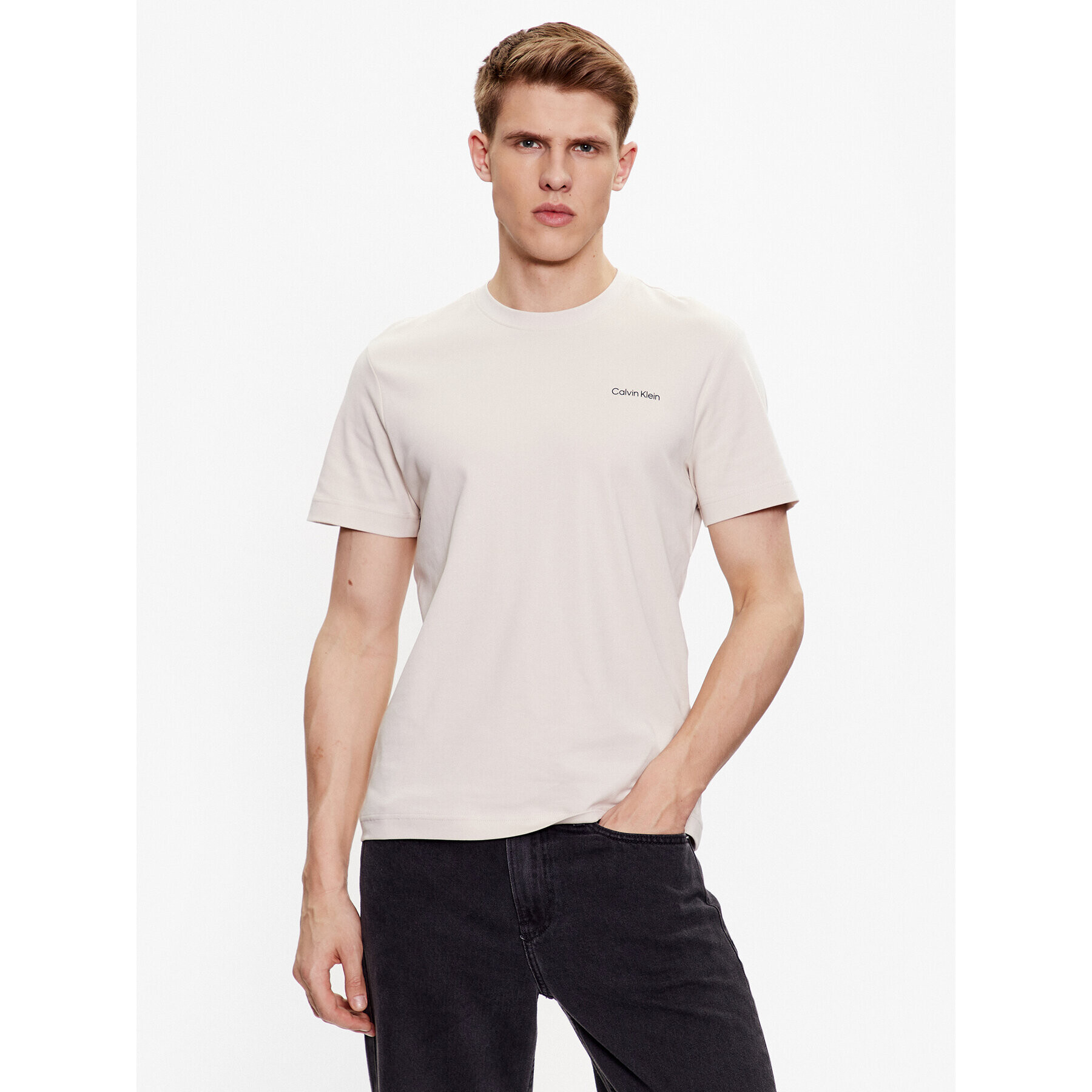 Calvin Klein Тишърт Micro Logo Interlock K10K109894 Бежов Regular Fit - Pepit.bg