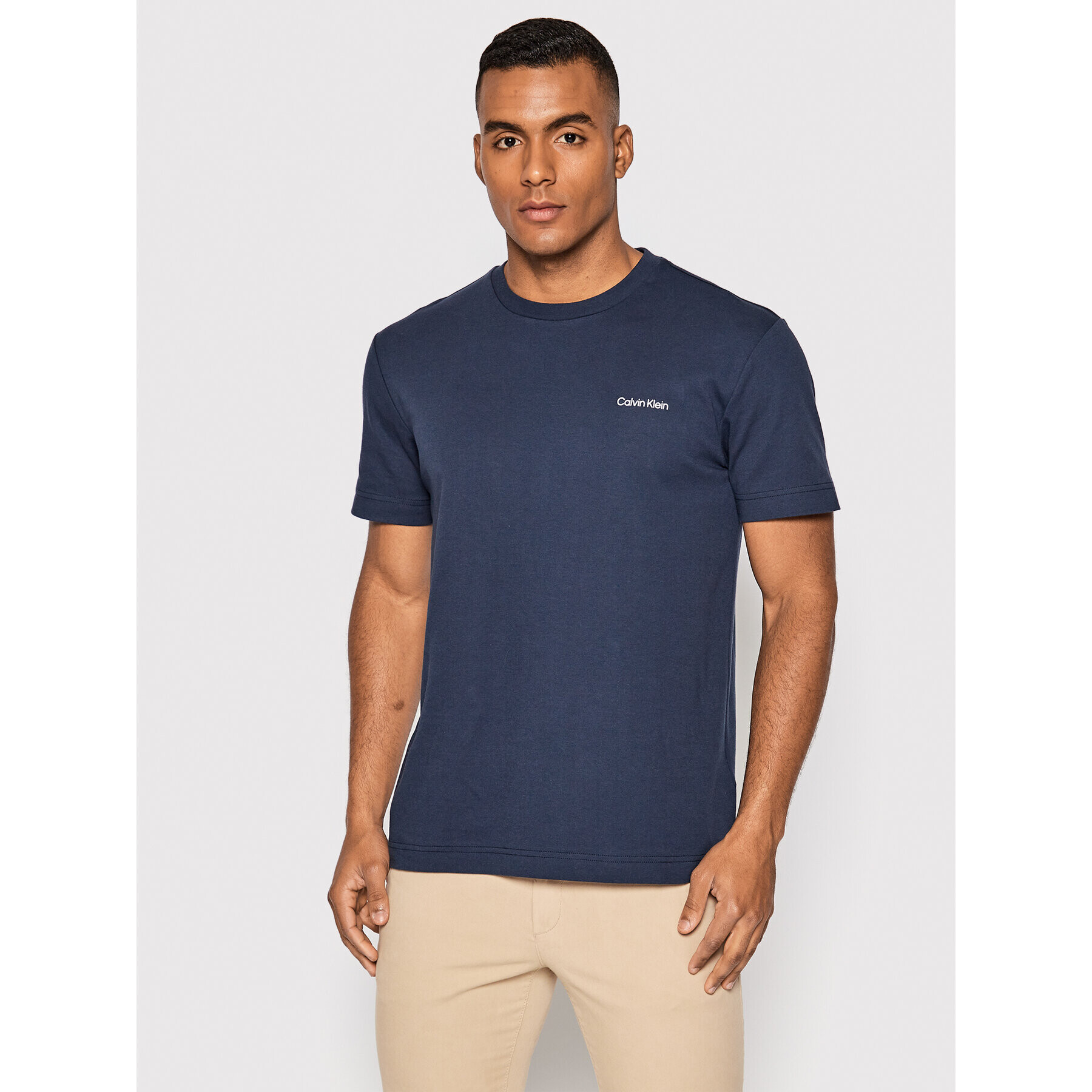 Calvin Klein Тишърт Micro Logo Interlock K10K109894 Тъмносин Regular Fit - Pepit.bg