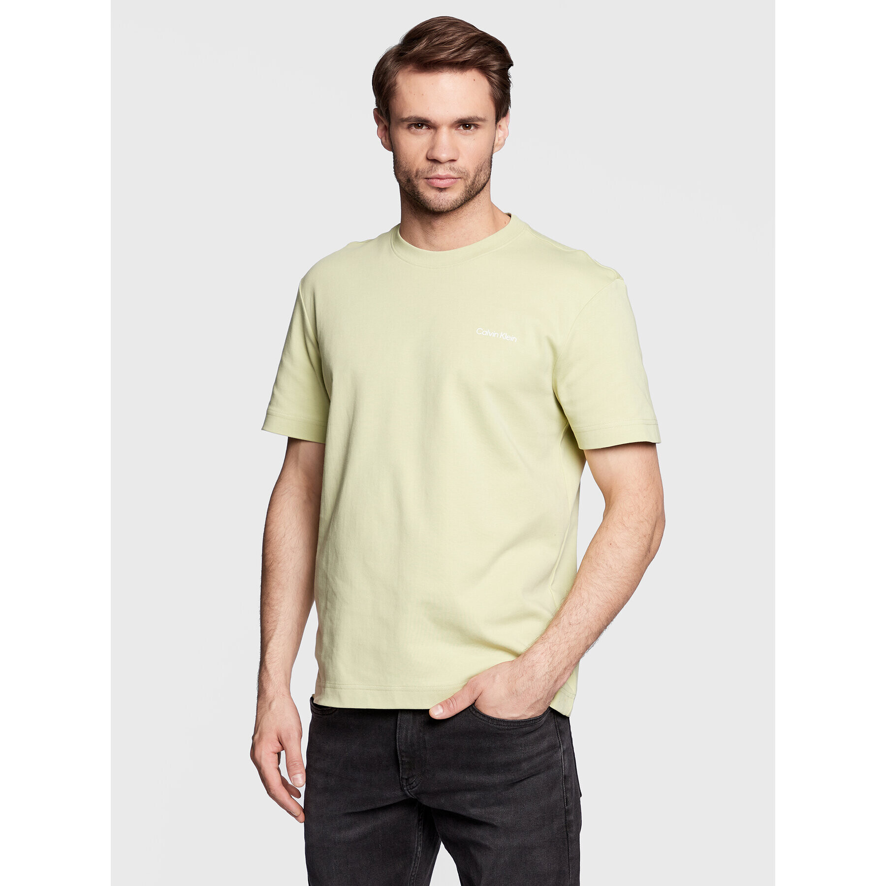 Calvin Klein Тишърт Micro Logo Interlock K10K109894 Зелен Regular Fit - Pepit.bg