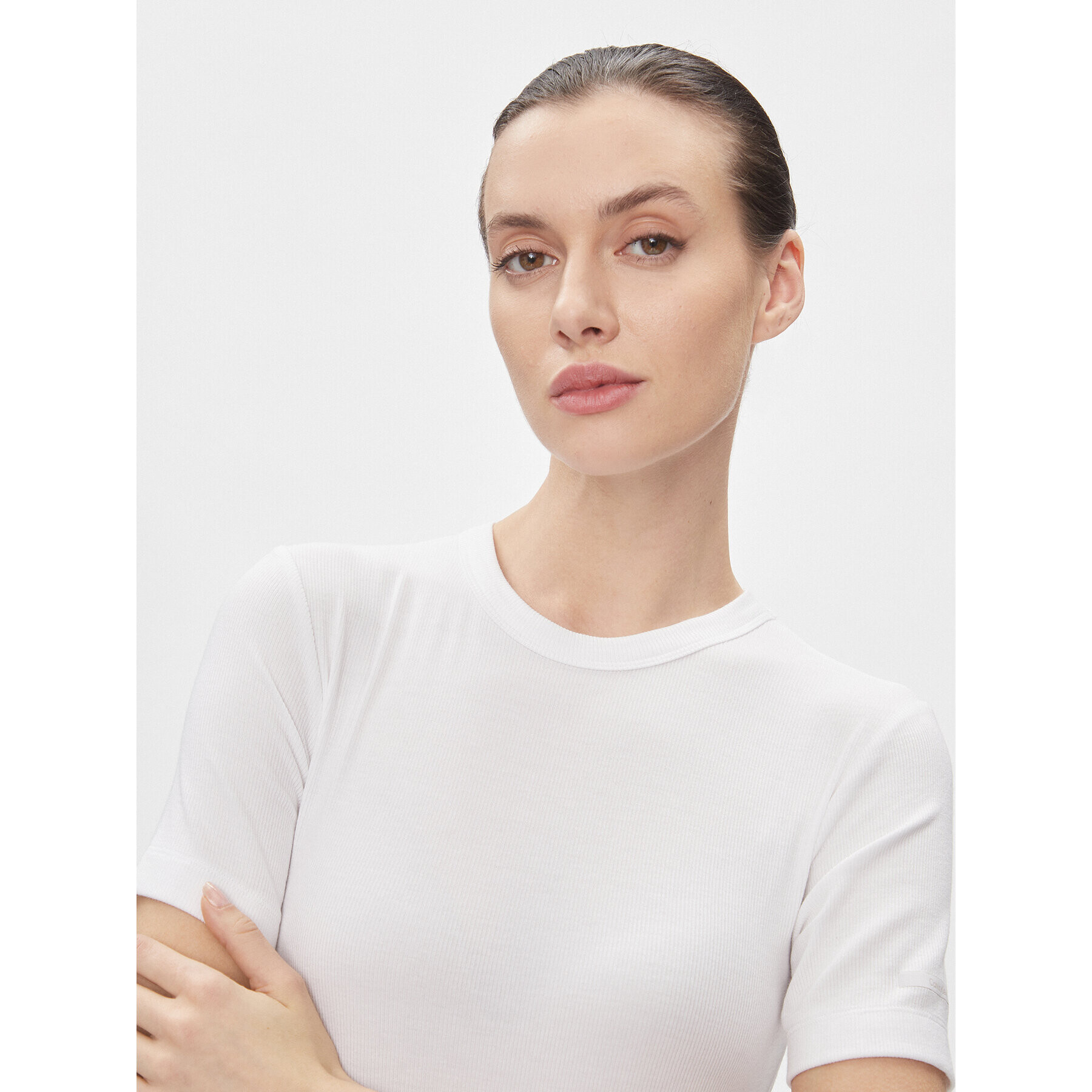 Calvin Klein Тишърт Modal Rib Ss Tee K20K206404 Бял Slim Fit - Pepit.bg