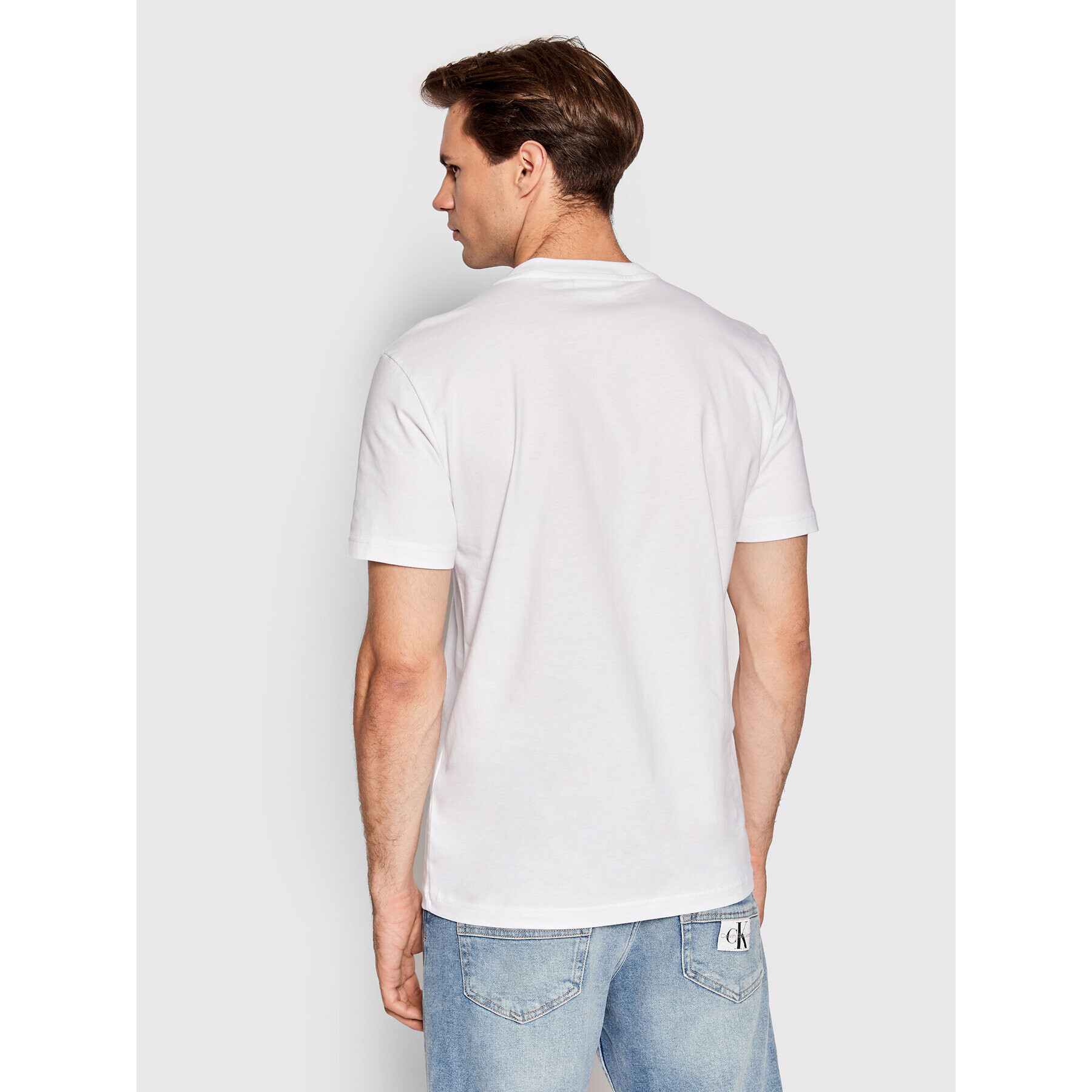 Calvin Klein Тишърт Off Placement Logo K10K109738 Бял Slim Fit - Pepit.bg