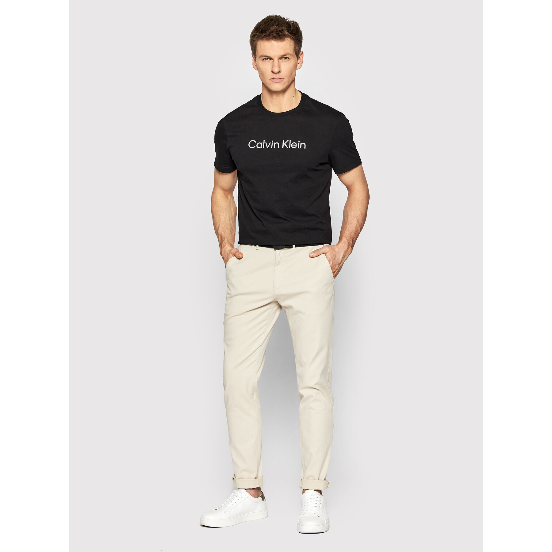 Calvin Klein Тишърт Raised Striped Logo K10K108842 Черен Regular Fit - Pepit.bg