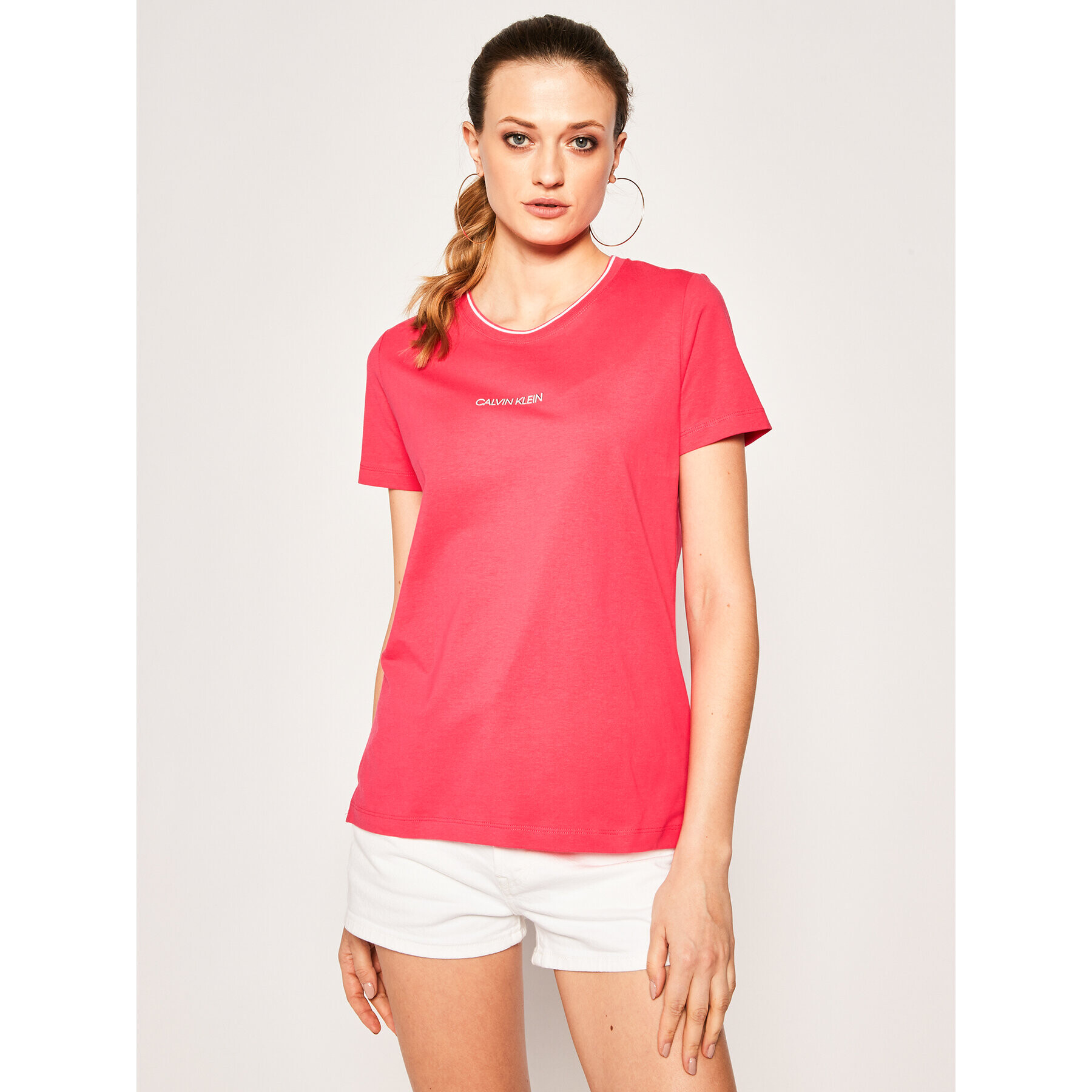 Calvin Klein Тишърт Regular Fit Small Logo Tee K20K201853 Розов Regular Fit - Pepit.bg