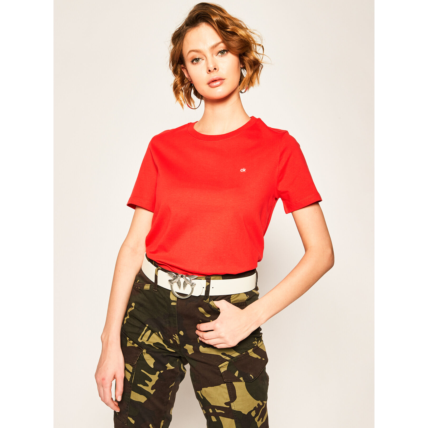 Calvin Klein Тишърт Small Logo Embroidered Tee K20K202021 Червен Regular Fit - Pepit.bg