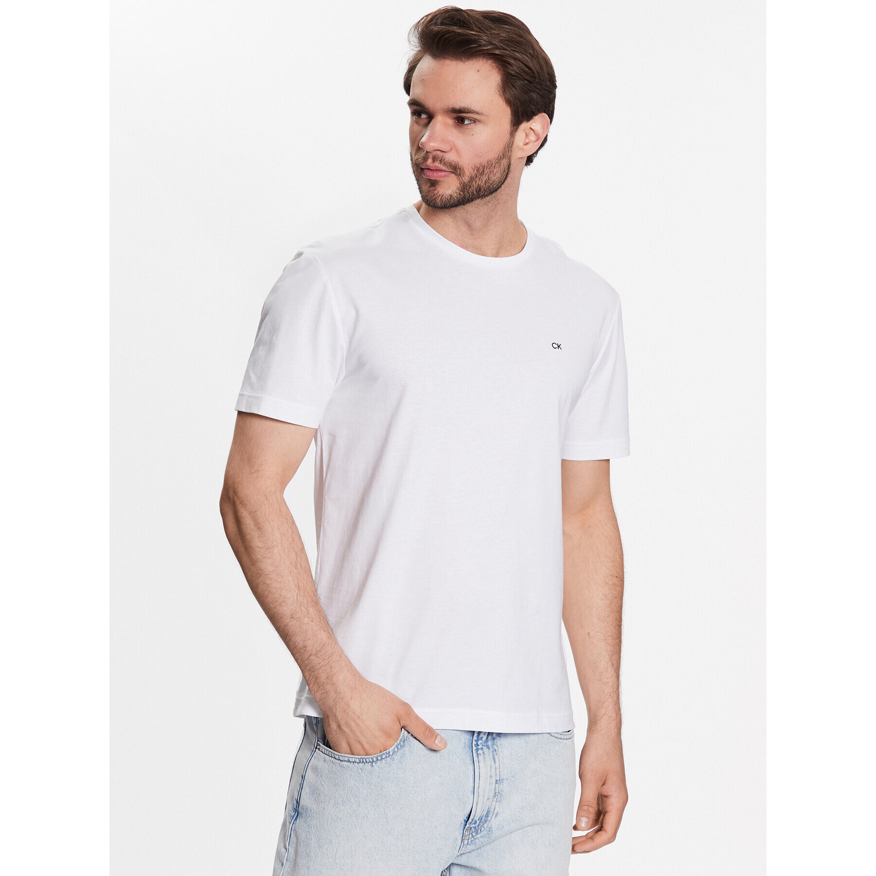 Calvin Klein Тишърт Smooth K10K110589 Бял Regular Fit - Pepit.bg