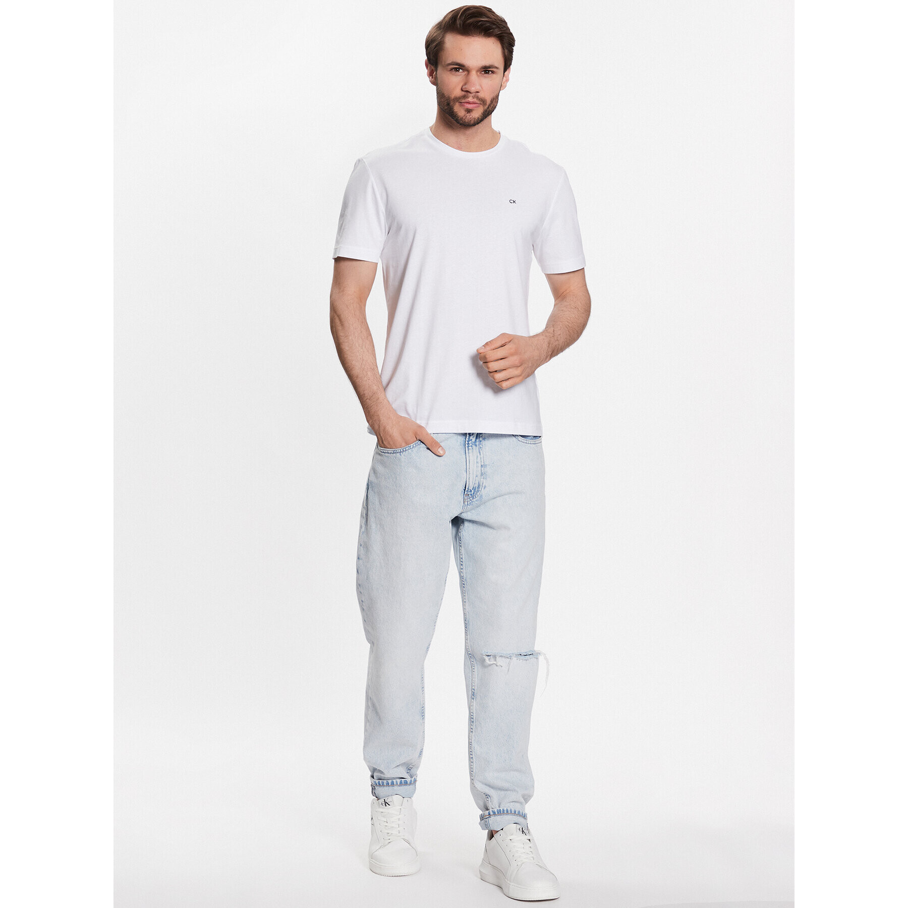 Calvin Klein Тишърт Smooth K10K110589 Бял Regular Fit - Pepit.bg