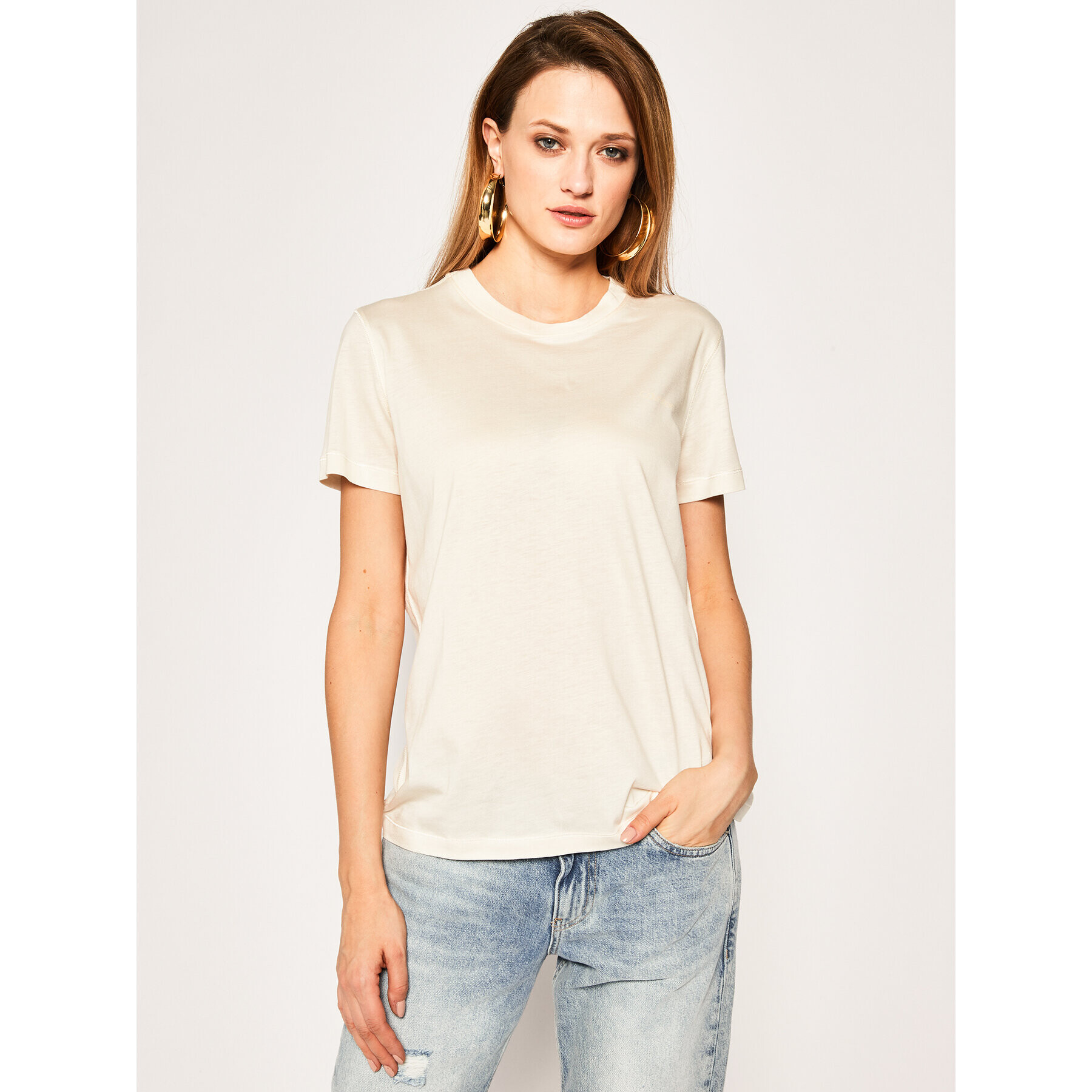 Calvin Klein Тишърт Ss Logo Tee K20K201723 Бежов Regular Fit - Pepit.bg