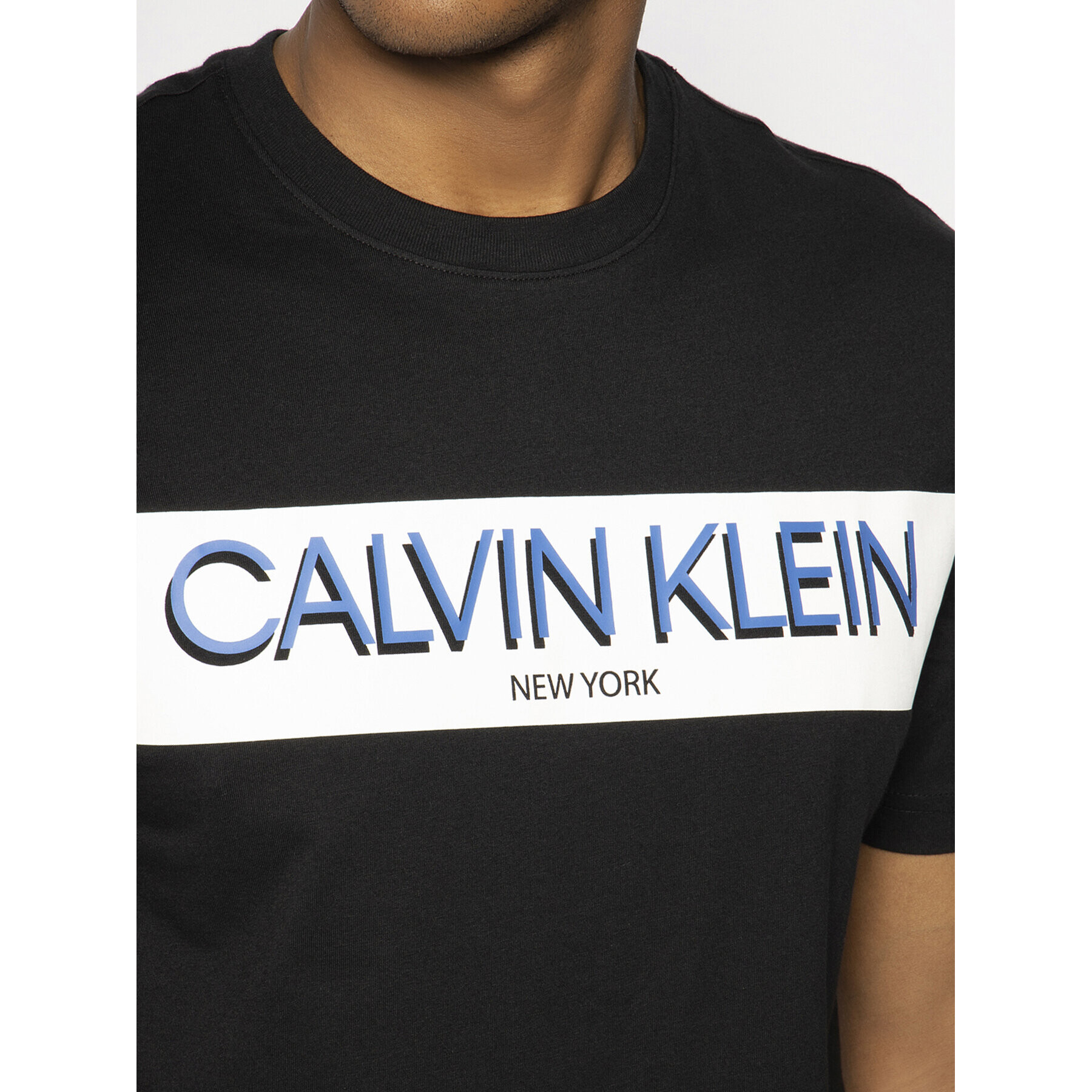 Calvin Klein Тишърт Stripe Logo K10K105165 Черен Regular Fit - Pepit.bg