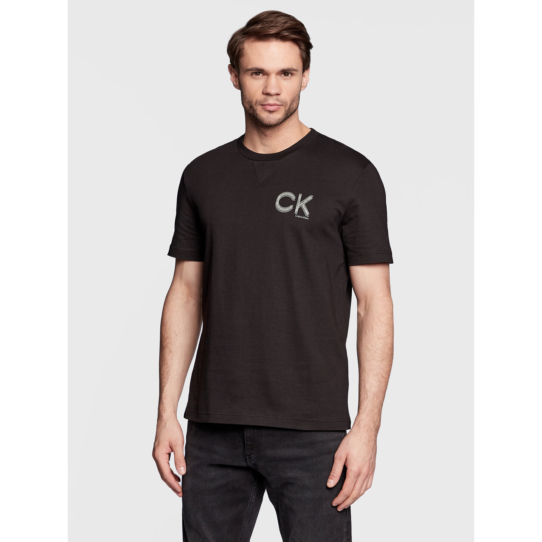 Calvin Klein Тишърт Striped Chest Logo K10K110795 Черен Slim Fit - Pepit.bg