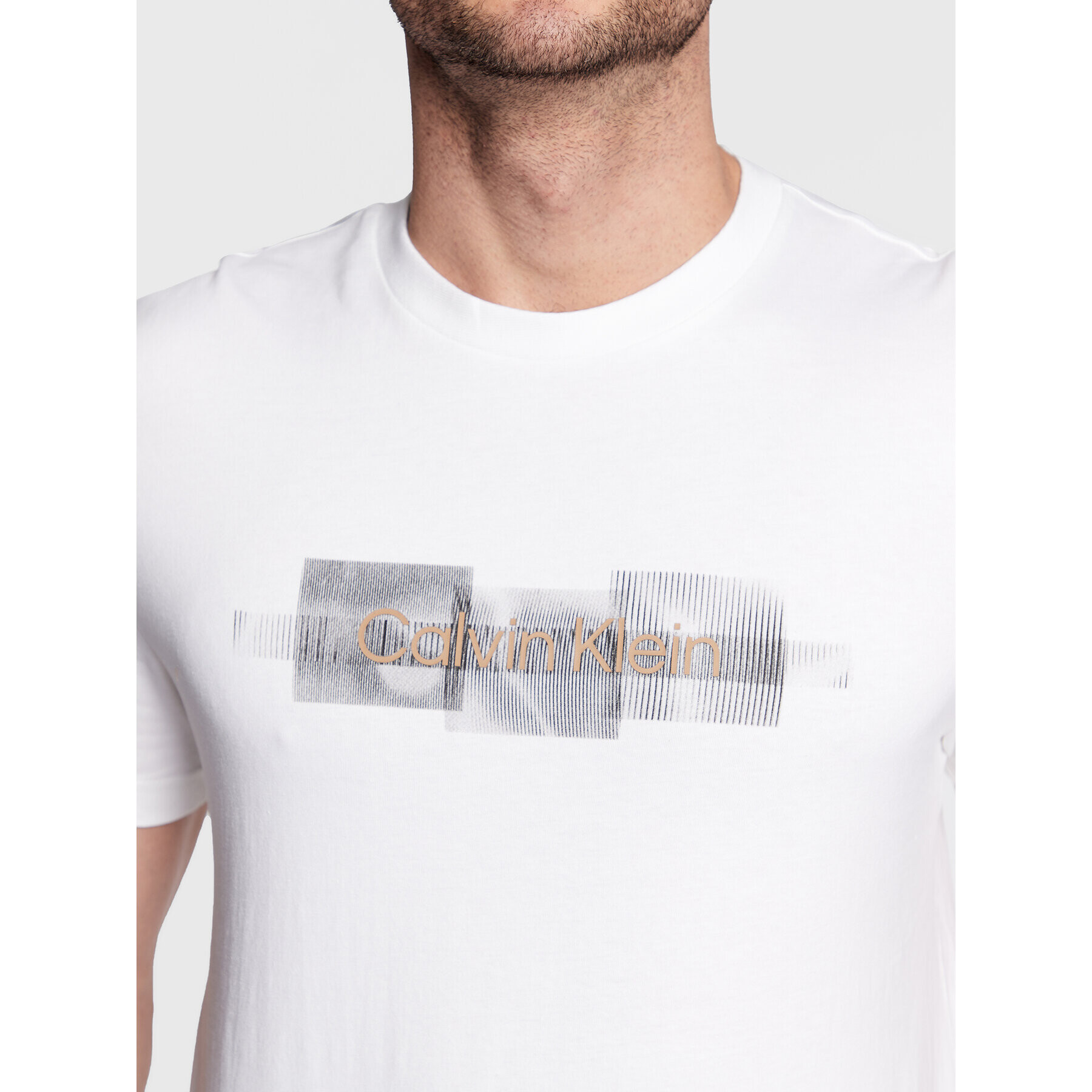 Calvin Klein Тишърт Striped Logo K10K110799 Бял Regular Fit - Pepit.bg