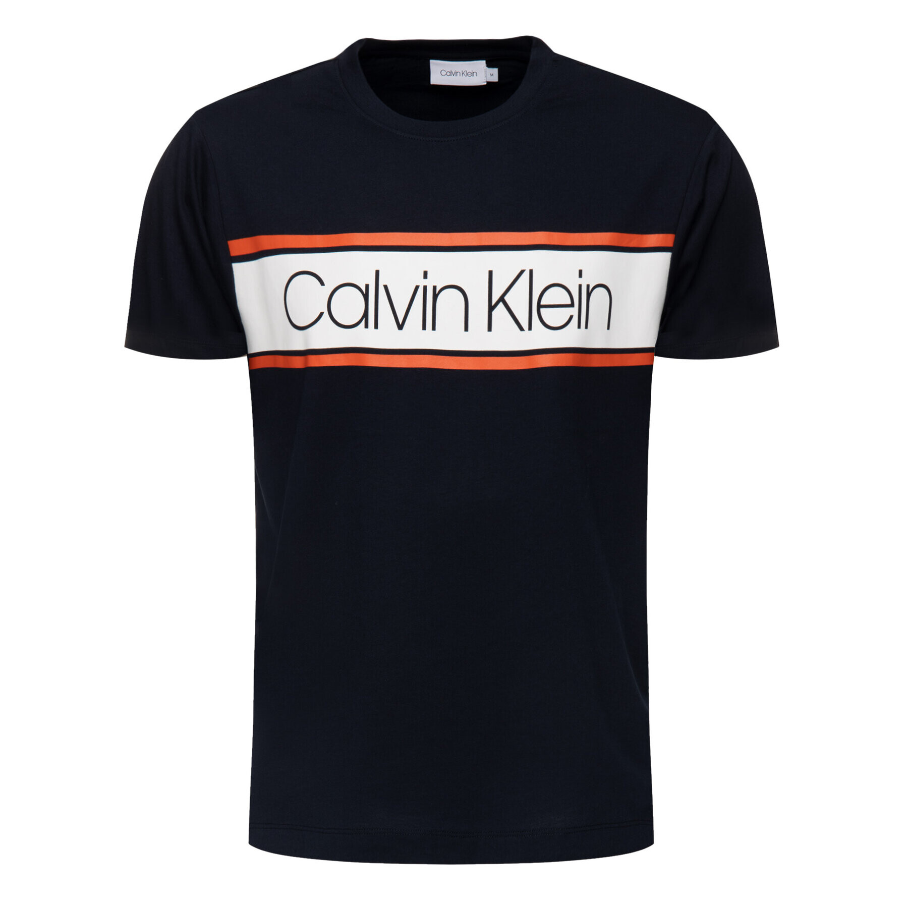 Calvin Klein Тишърт Text Stripe Logo K10K103948 Тъмносин Regular Fit - Pepit.bg