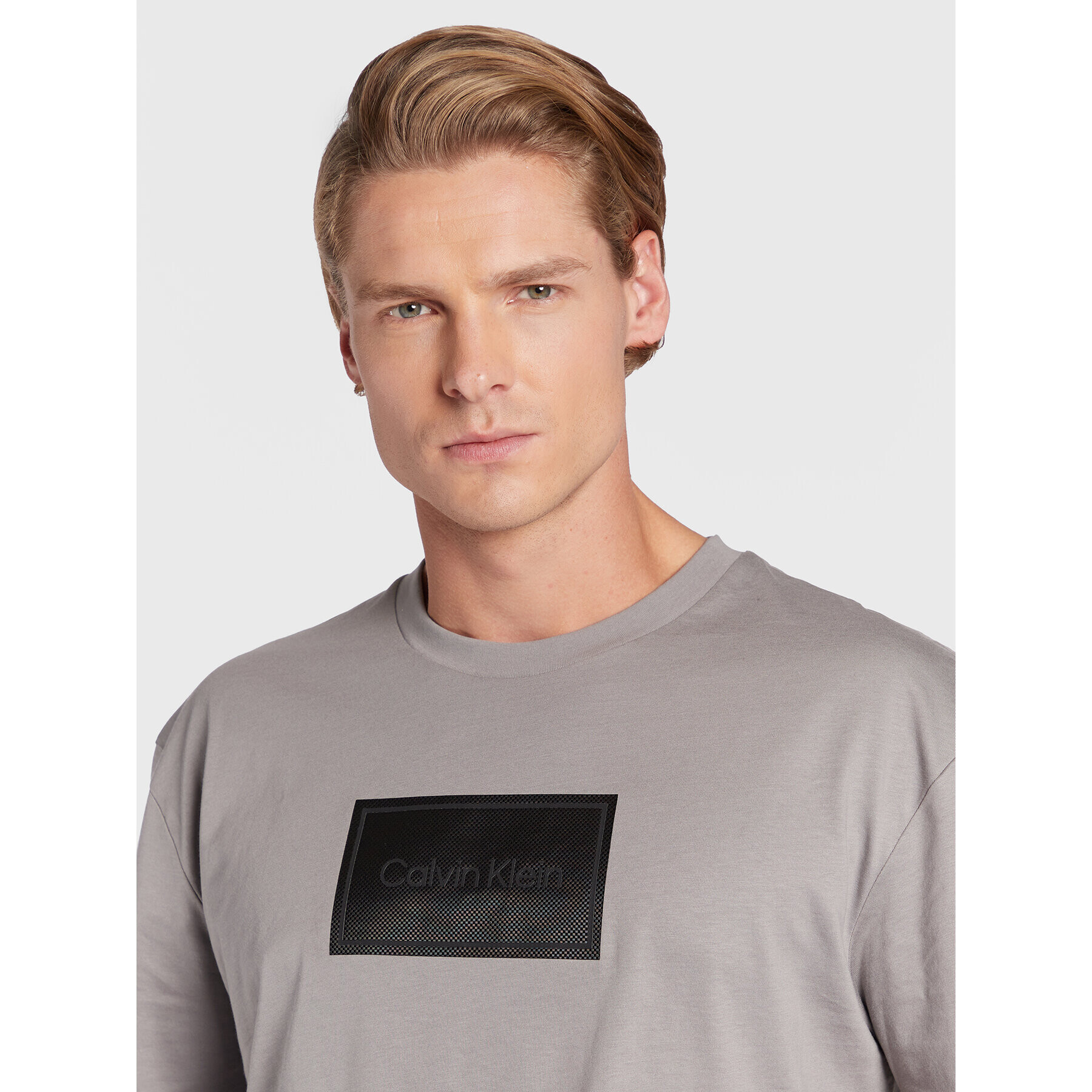 Calvin Klein Тишърт Textured Logo Box K10K110115 Сив Regular Fit - Pepit.bg