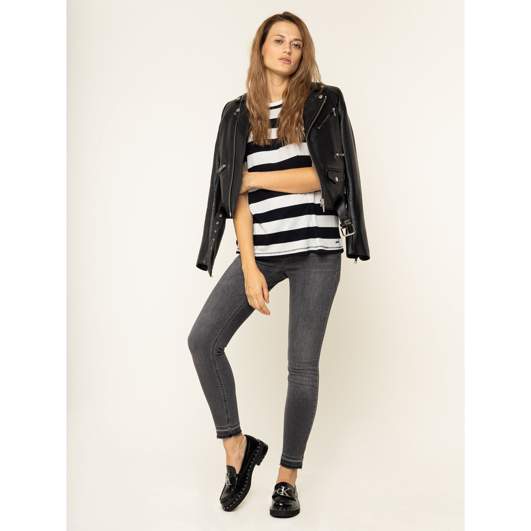 Calvin Klein Тишърт Wide Stripe Lace Trim K20K201749 Черен Regular Fit - Pepit.bg