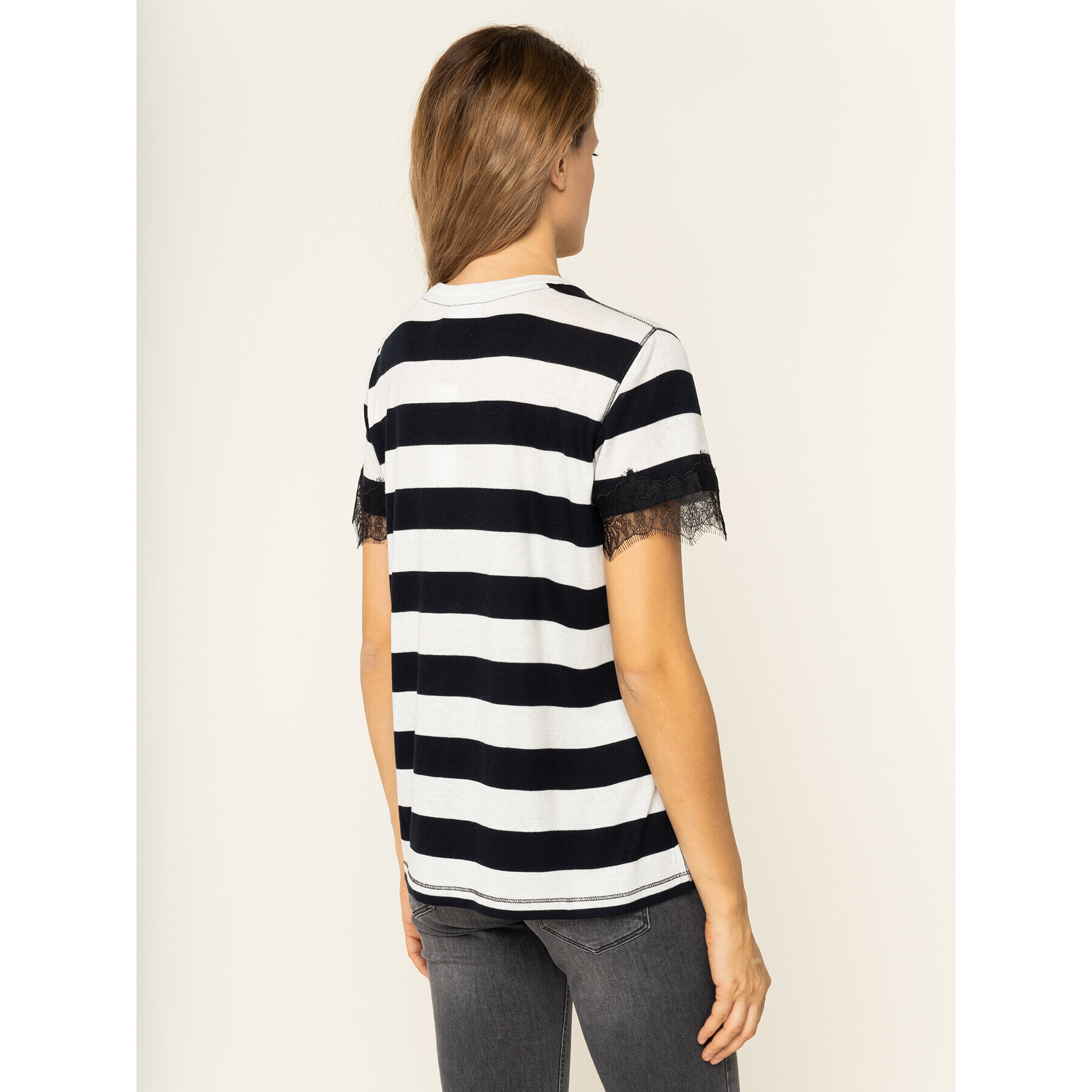 Calvin Klein Тишърт Wide Stripe Lace Trim K20K201749 Черен Regular Fit - Pepit.bg