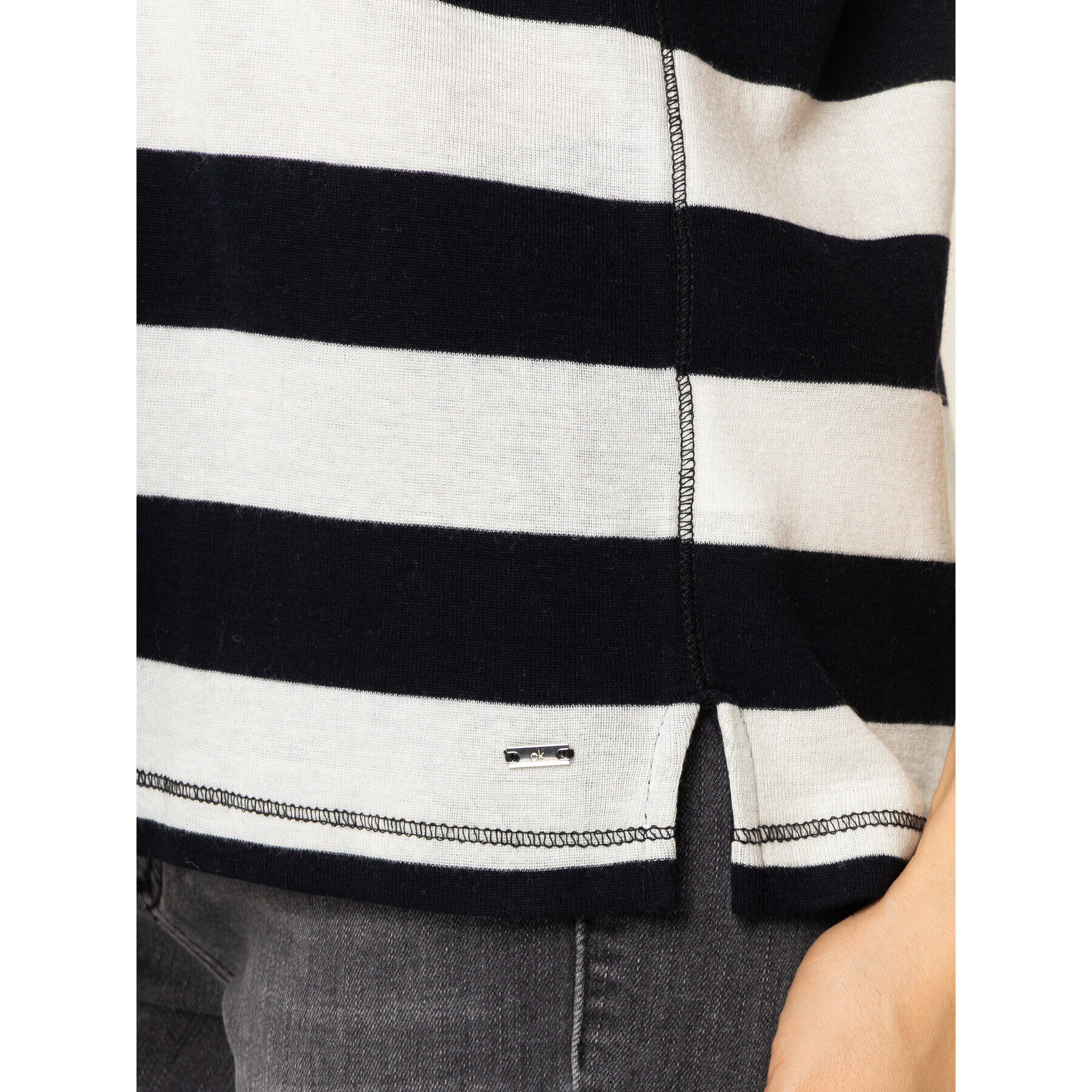 Calvin Klein Тишърт Wide Stripe Lace Trim K20K201749 Черен Regular Fit - Pepit.bg