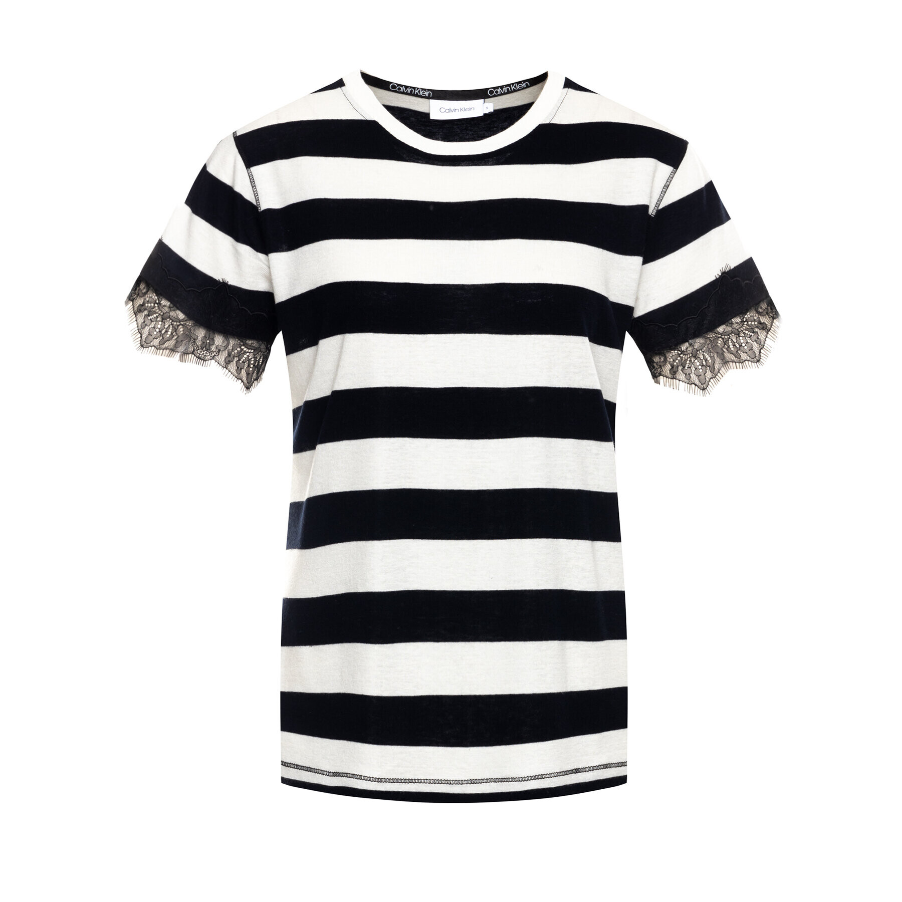 Calvin Klein Тишърт Wide Stripe Lace Trim K20K201749 Черен Regular Fit - Pepit.bg