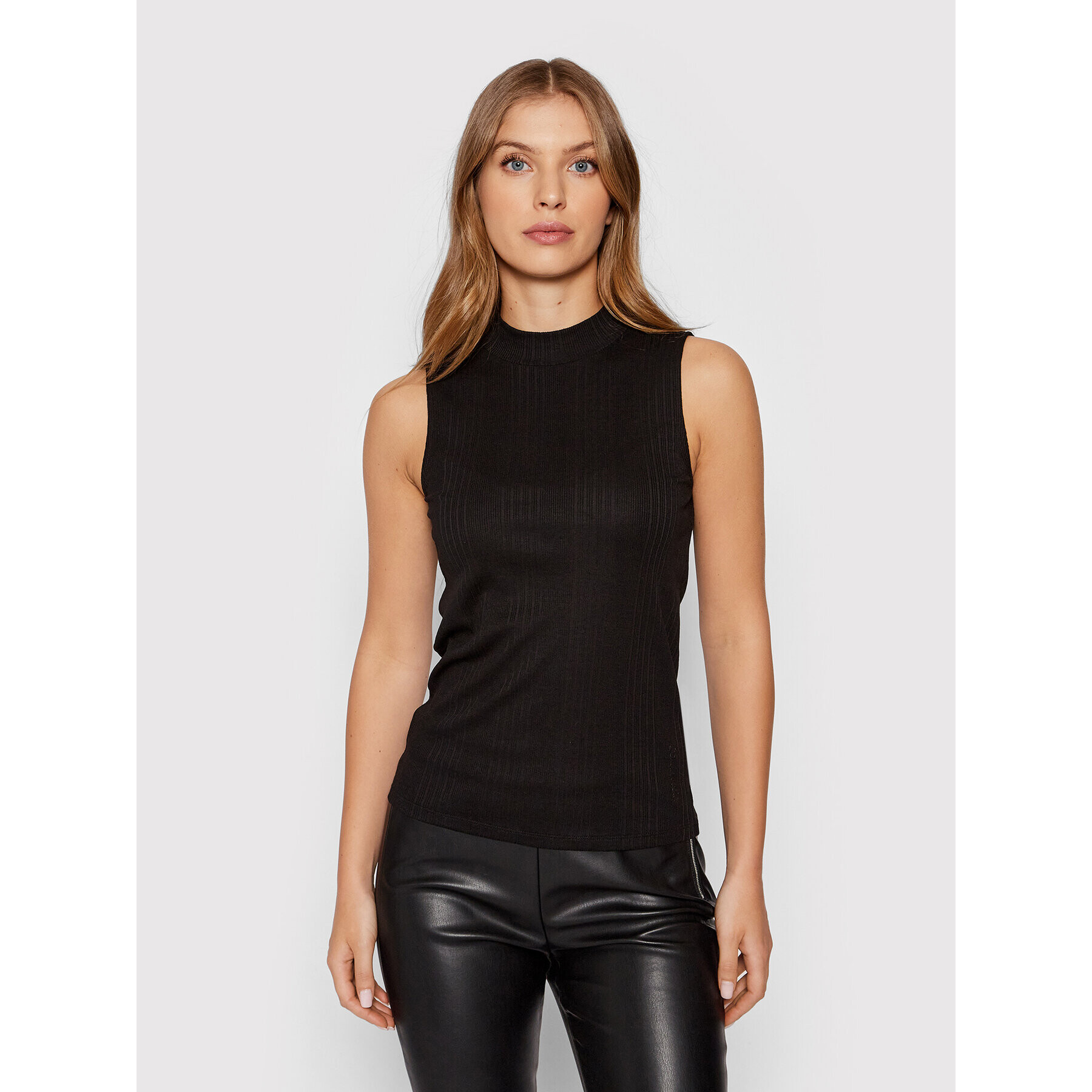 Calvin Klein топ Rib Mock K20K203469 Черен Skinny Fit - Pepit.bg