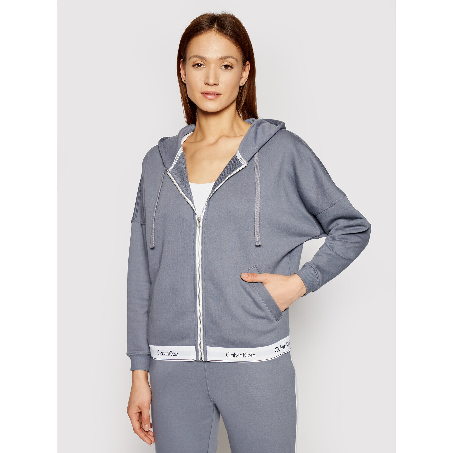 Calvin Klein Underwear Суитшърт Full Zip 000QS6030E Сив Oversize - Pepit.bg