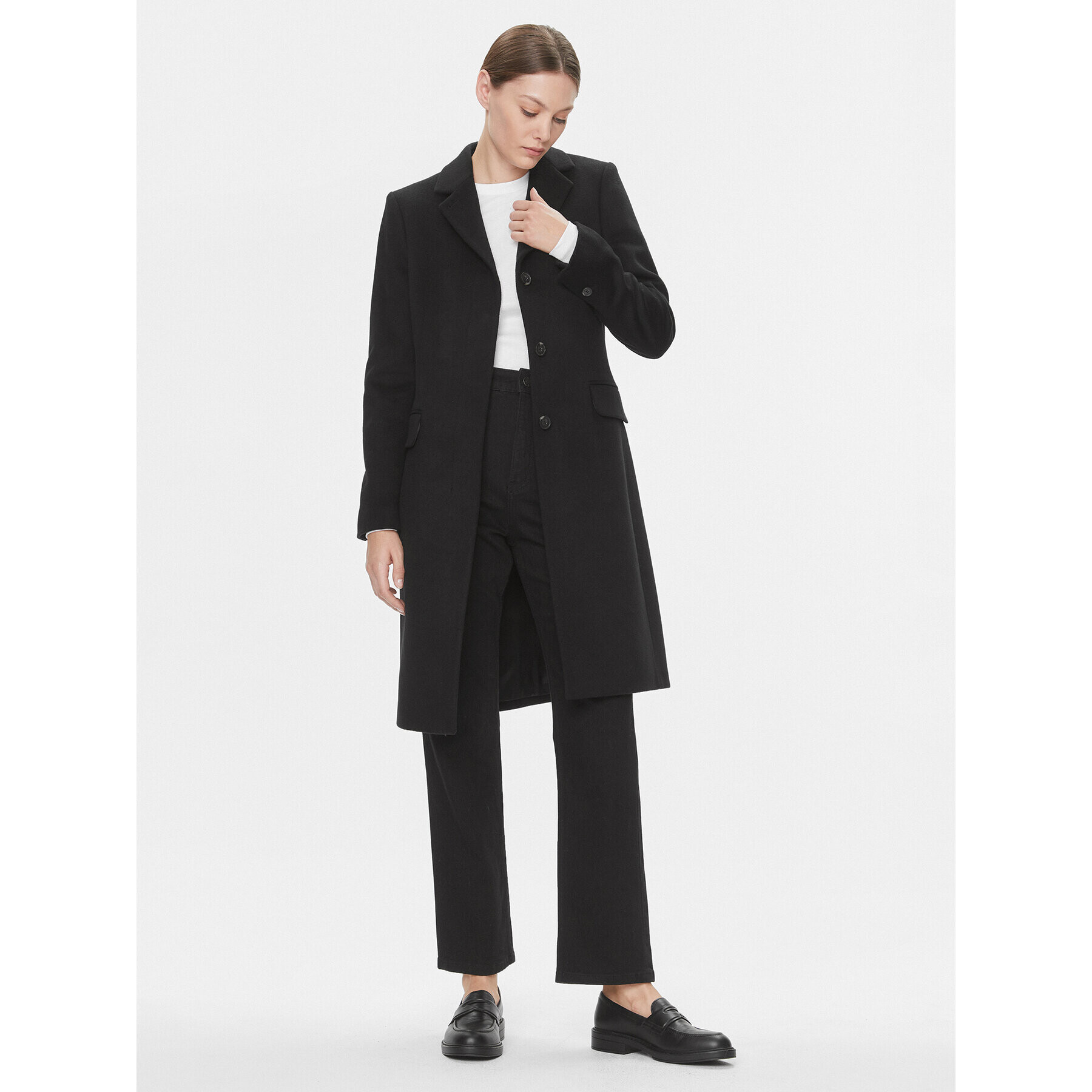 Calvin Klein Вълнено палто Essential K20K206877 Черен Regular Fit - Pepit.bg