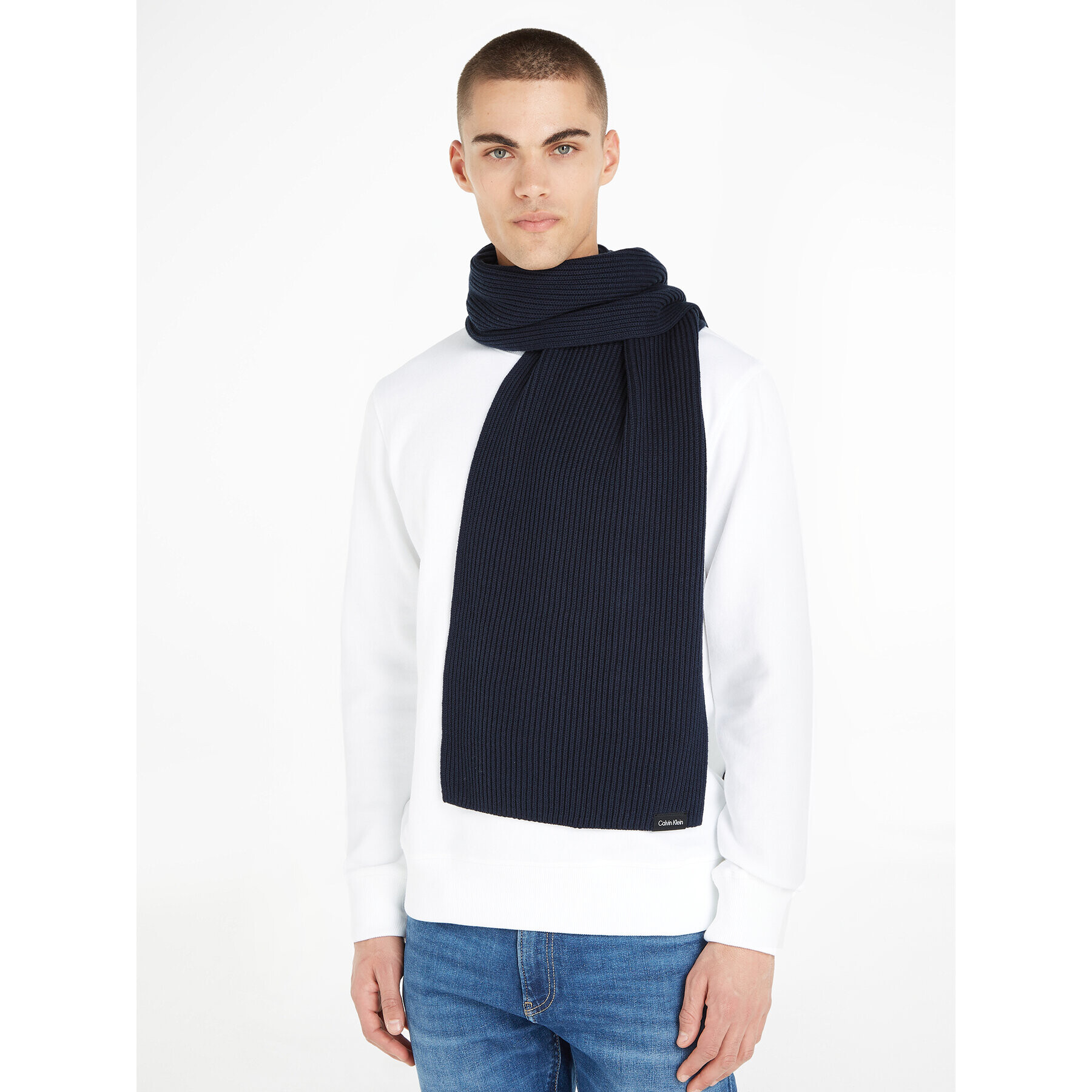 Calvin Klein Зимен шал Classic Cotton Rib Knit Scarf K50K510996 Тъмносин - Pepit.bg