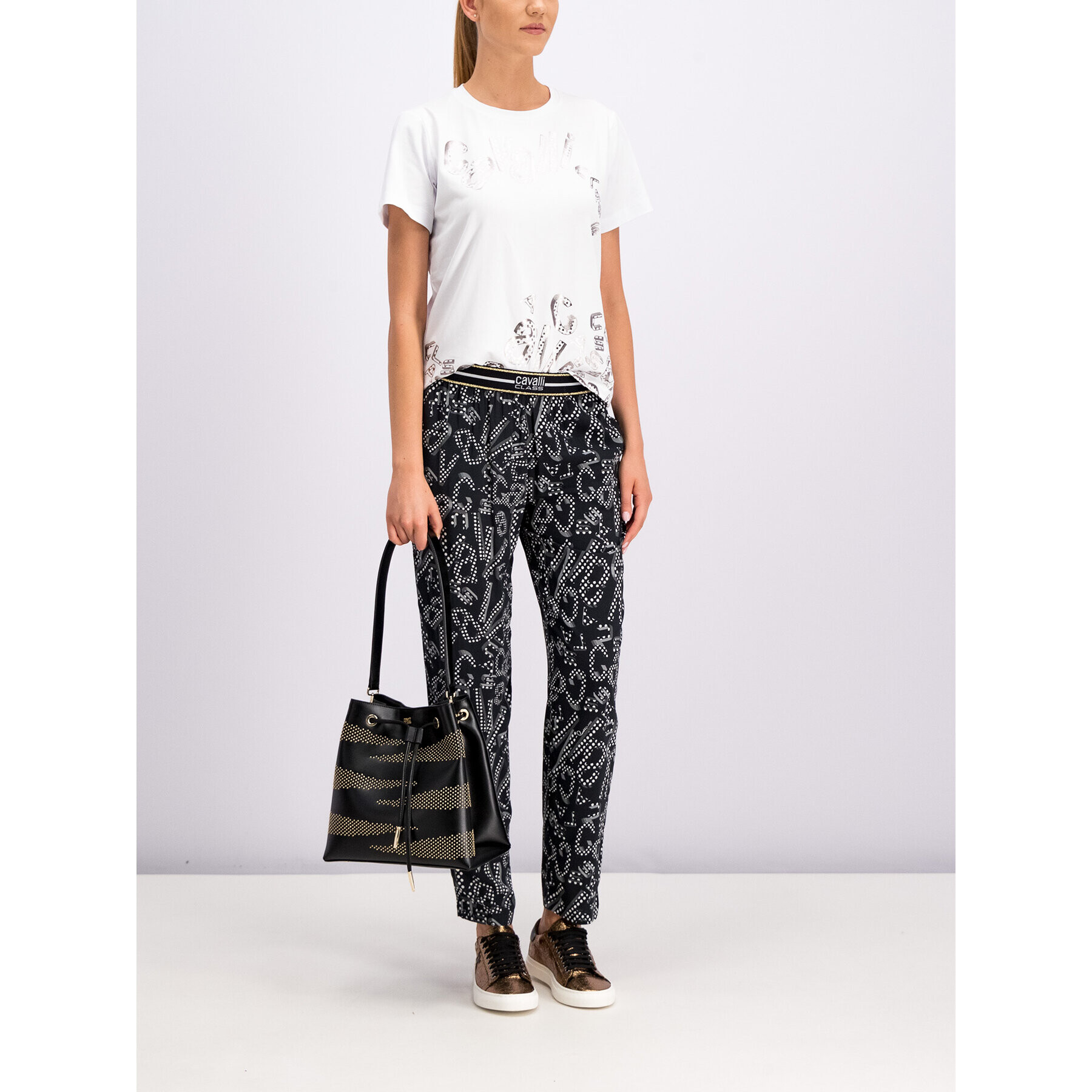 Cavalli Class Текстилни панталони T P897 61 A1ITB103 Черен Regular Fit - Pepit.bg