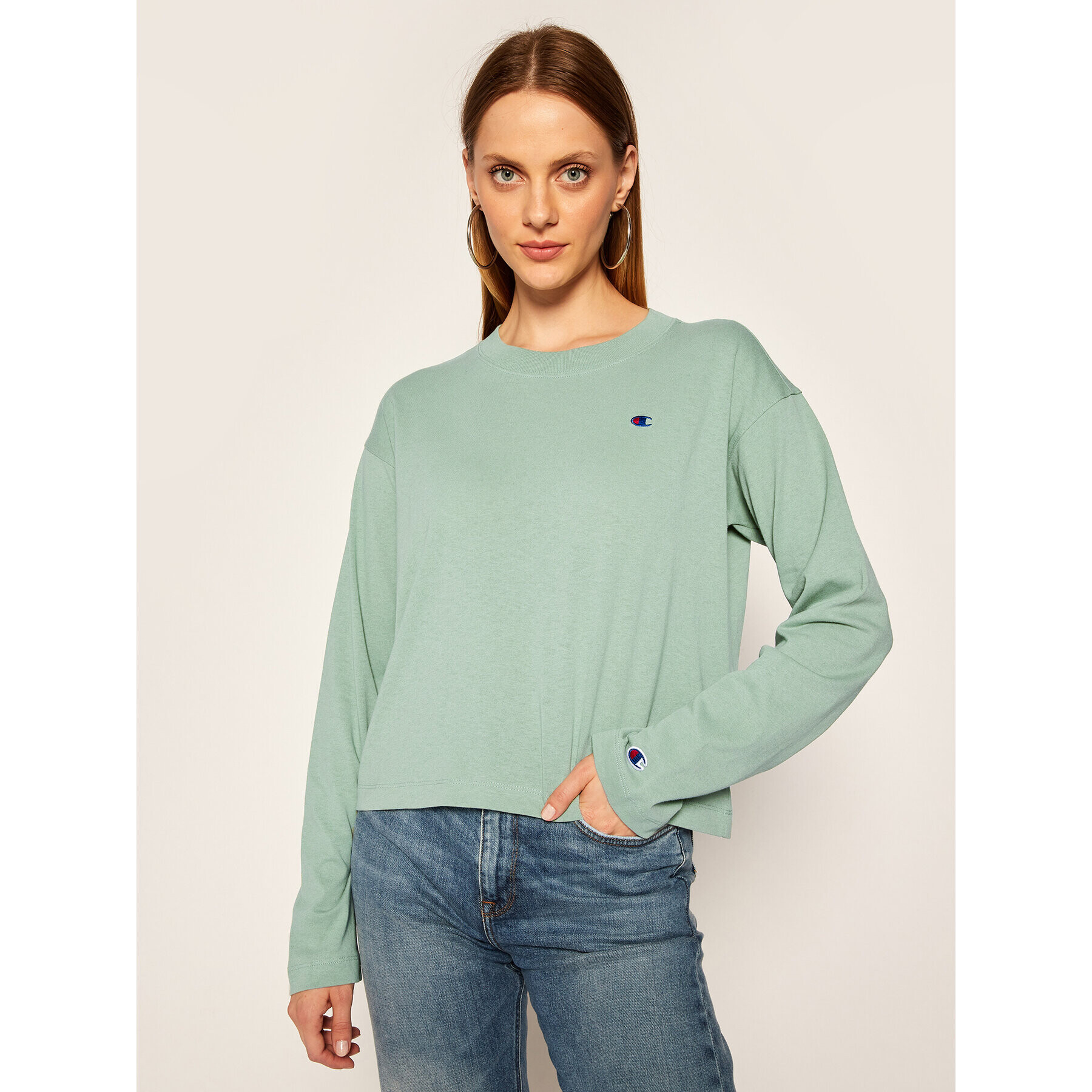 Champion Блуза Crewneck 113365 Зелен Relaxed Fit - Pepit.bg