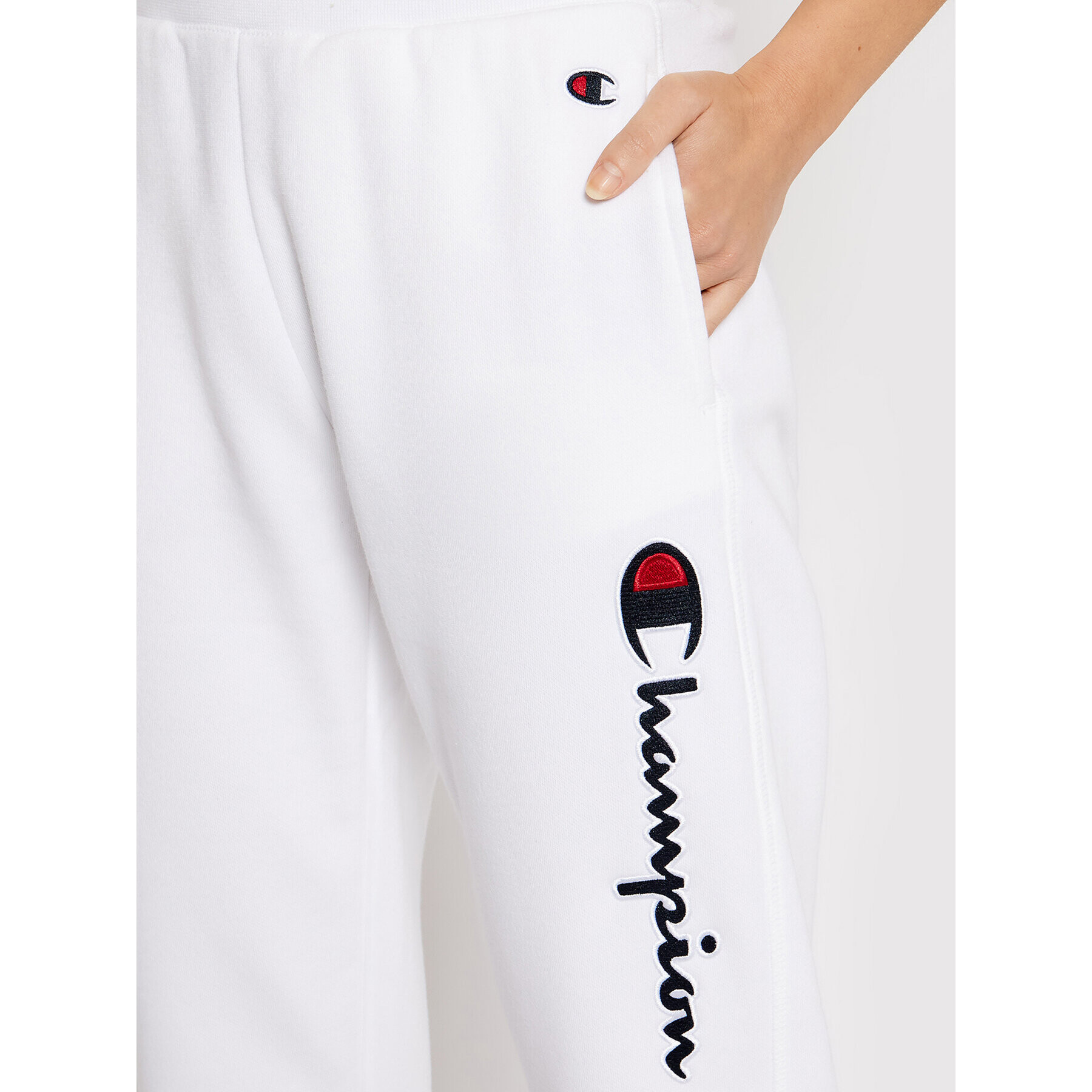 Champion Долнище анцуг Script Logo 114471 Бял Regular Fit - Pepit.bg