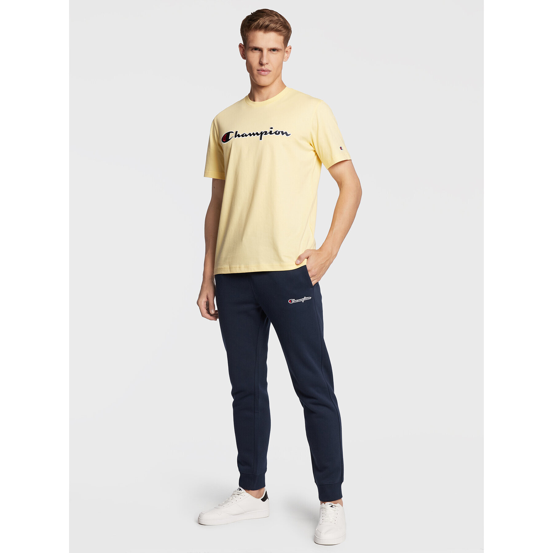 Champion Долнище анцуг Small Script Logo 217867 Тъмносин Regular Fit - Pepit.bg
