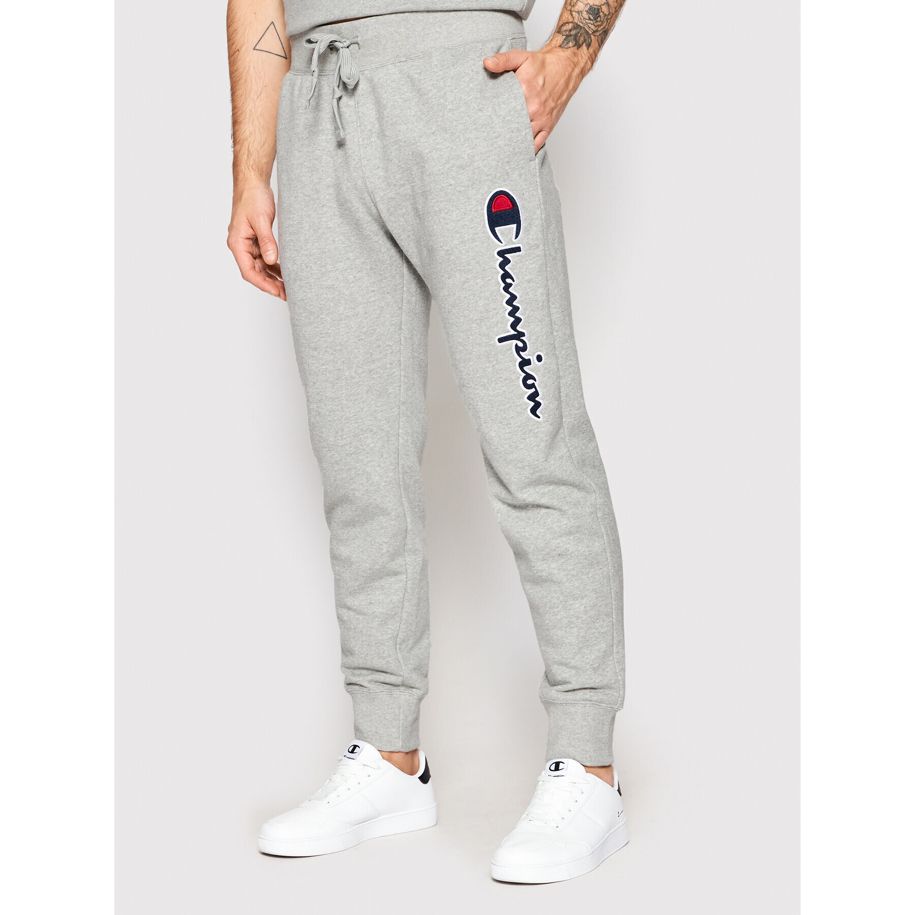 Champion Долнище анцуг Vertical Logo 217062 Сив Regular Fit - Pepit.bg