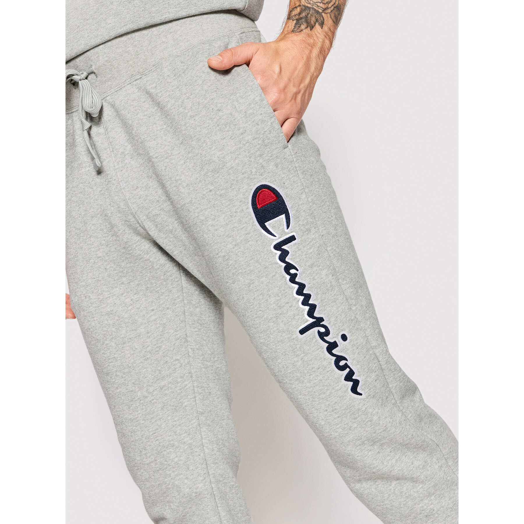 Champion Долнище анцуг Vertical Logo 217062 Сив Regular Fit - Pepit.bg