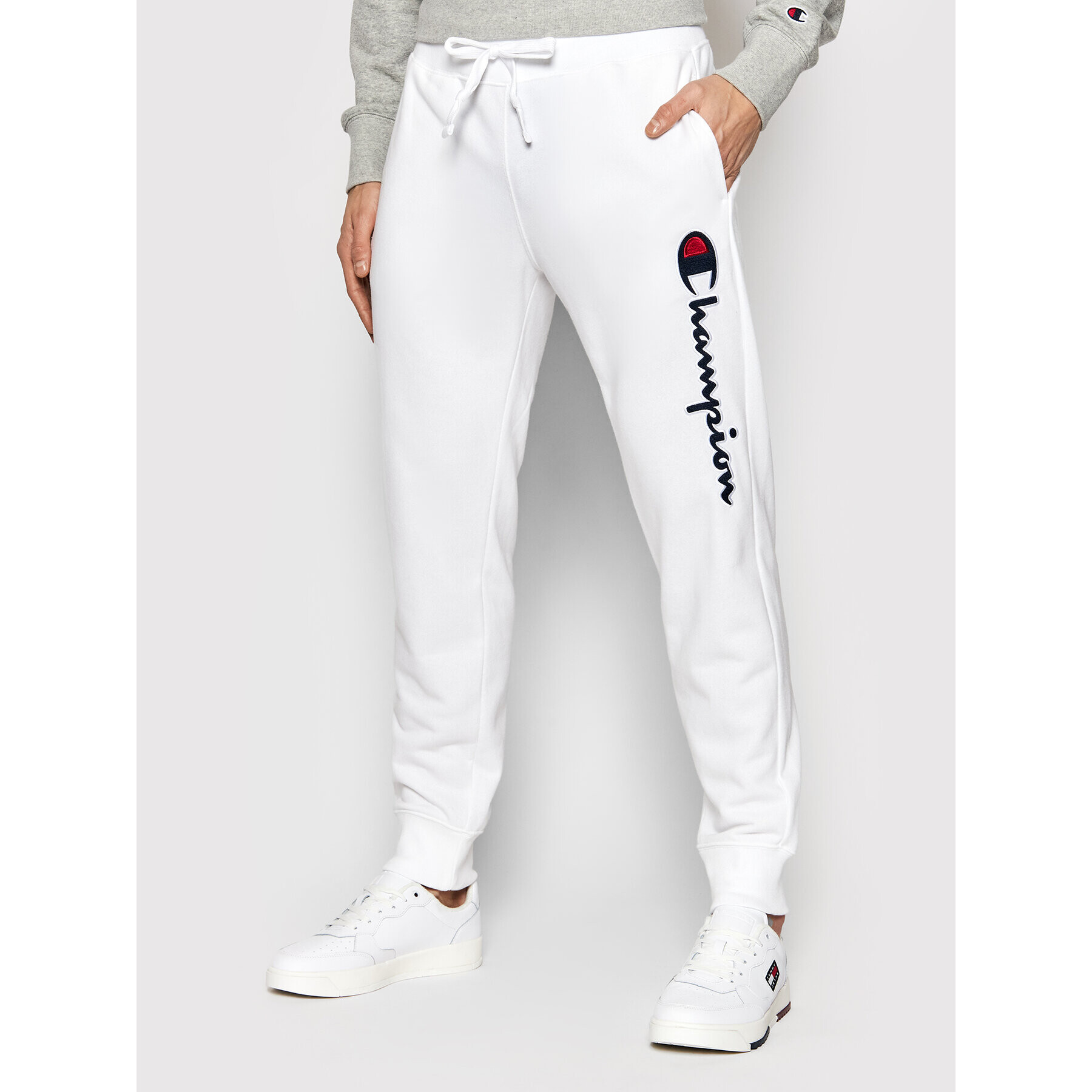 Champion Долнище анцуг Vertical Logo 217062 Бял Regular Fit - Pepit.bg