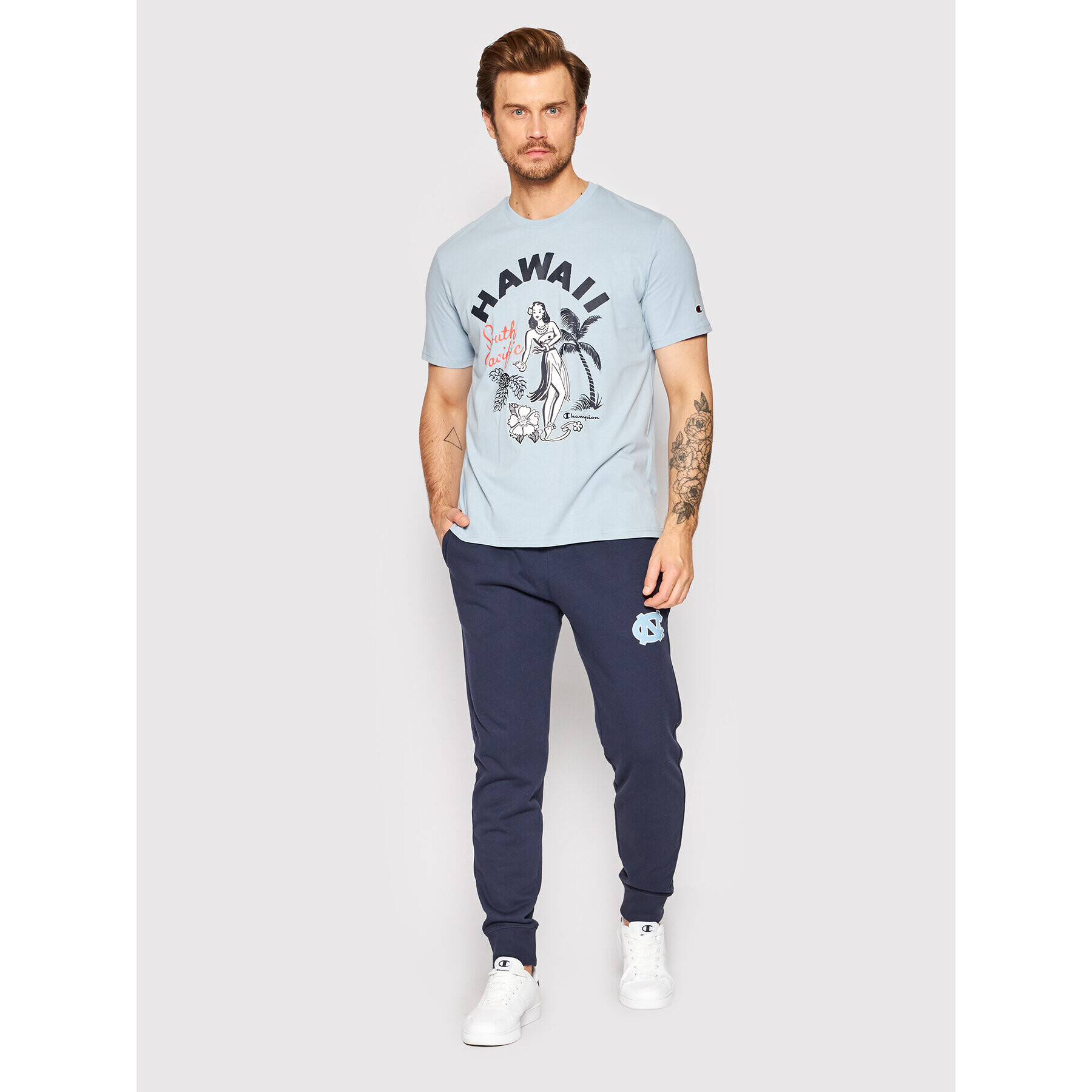 Champion Долнище анцуг University Print 217589 Тъмносин Regular Fit - Pepit.bg