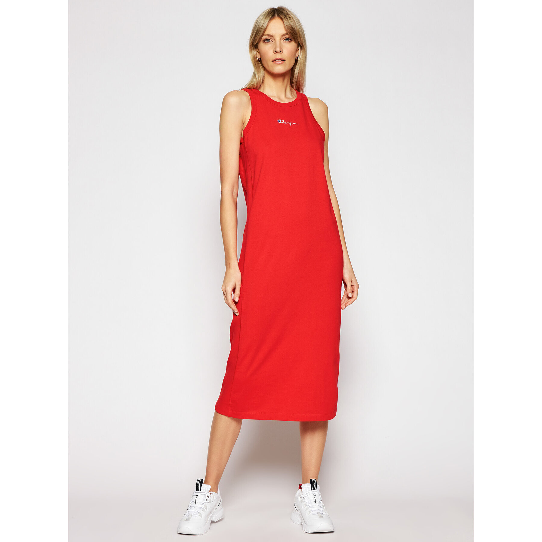 Champion Ежедневна рокля Ribbed Insert Script Logo 112742 Червен Regular Fit - Pepit.bg