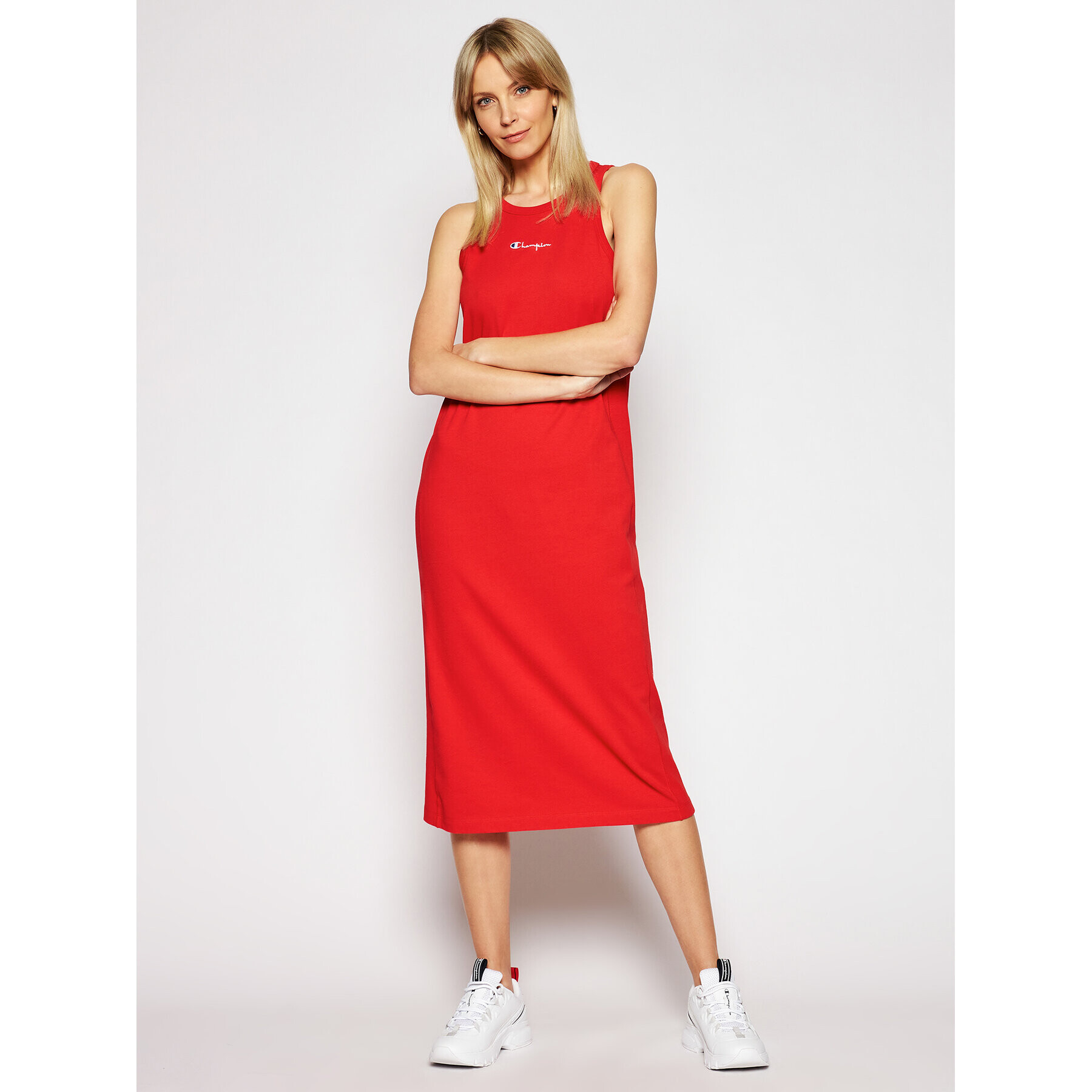 Champion Ежедневна рокля Ribbed Insert Script Logo 112742 Червен Regular Fit - Pepit.bg
