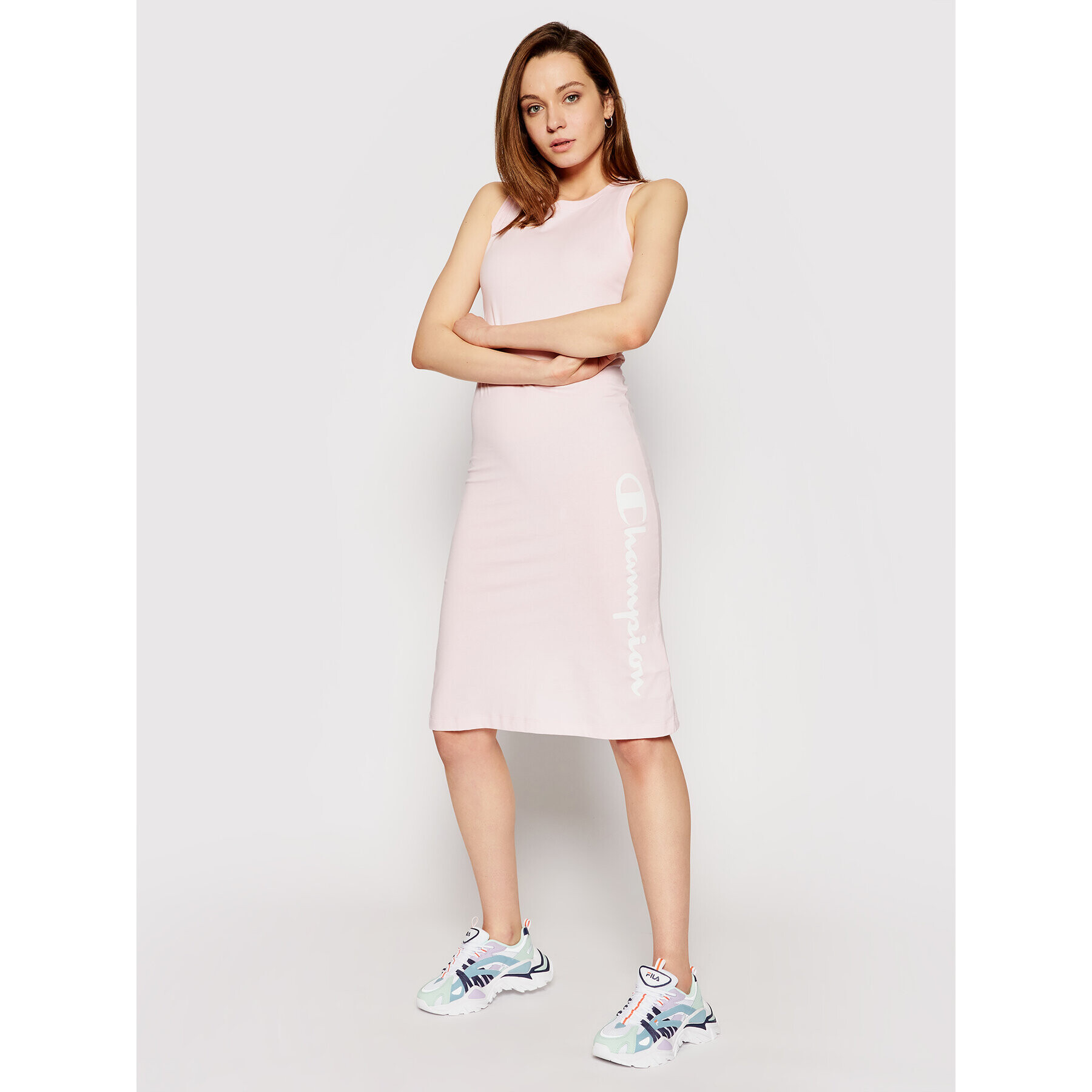 Champion Ежедневна рокля Vertical Script Logo Print 112610 Розов Regular Fit - Pepit.bg