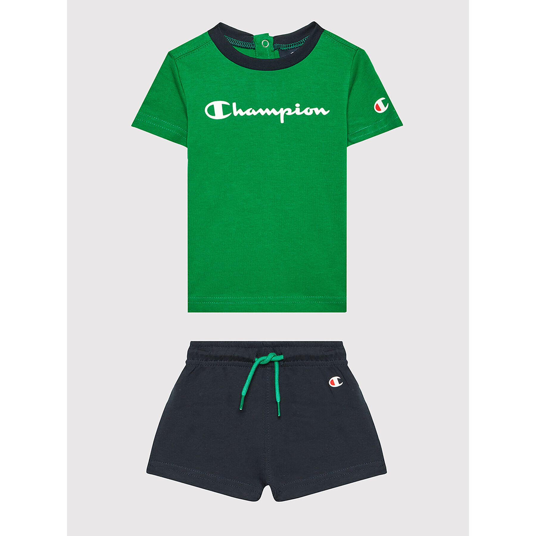 Champion Комплект тишърт и спортни шорти 305972 Зелен Regular Fit - Pepit.bg