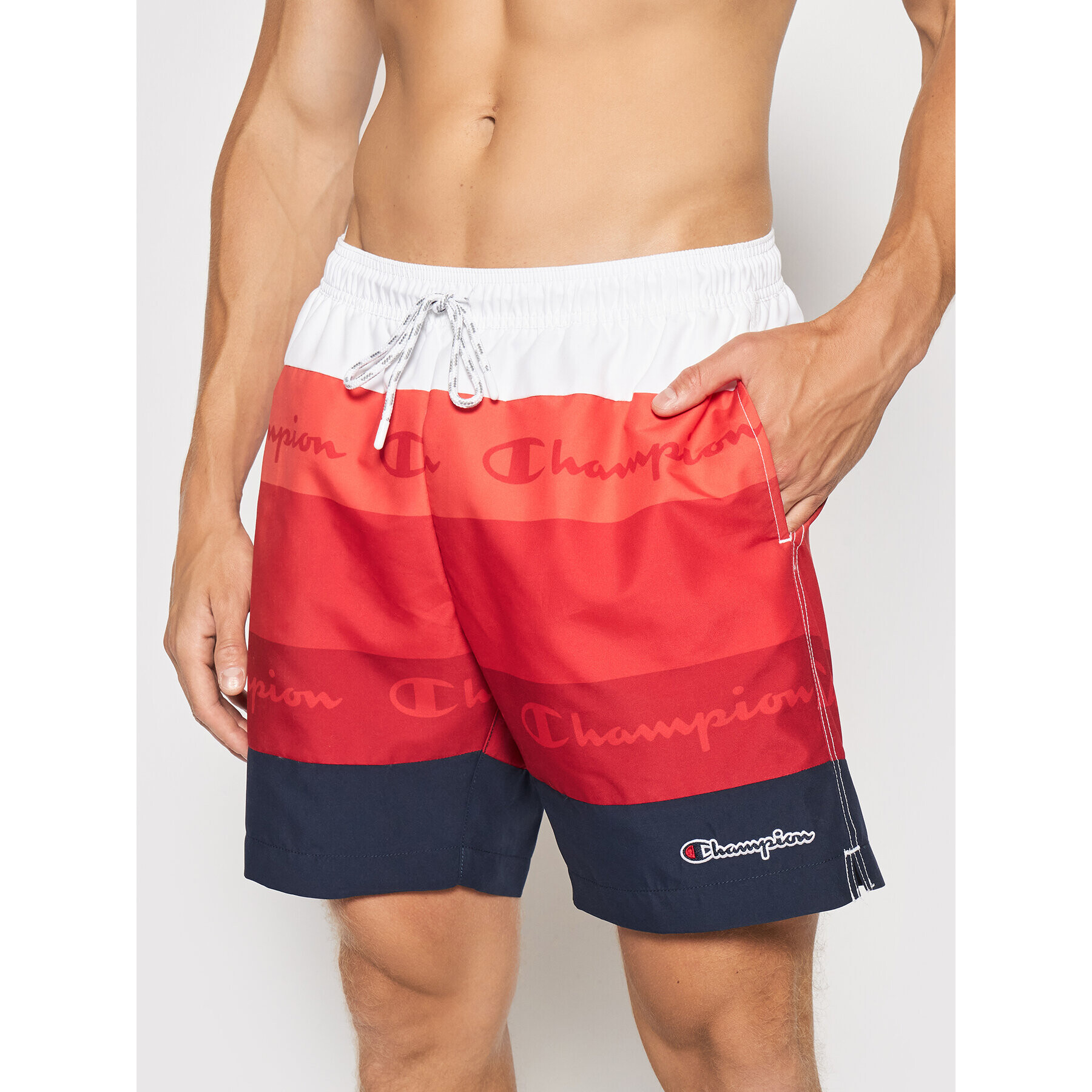 Champion Плувни шорти Colour Block Panelled Script Logo Print 216060 Червен Board Fit - Pepit.bg