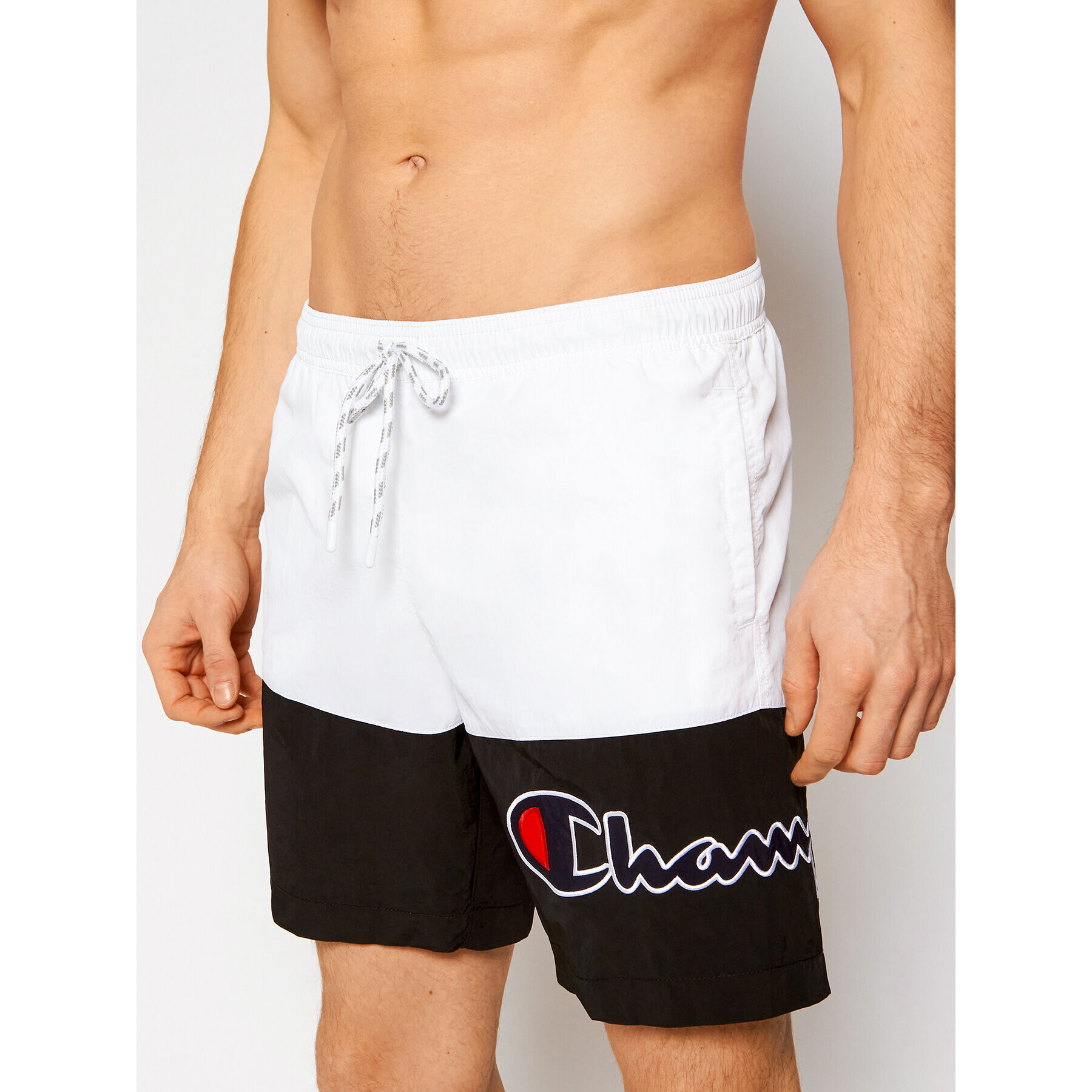 Champion Плувни шорти Colour Block Satin Script Logo Board 214431 Бял Board Fit - Pepit.bg